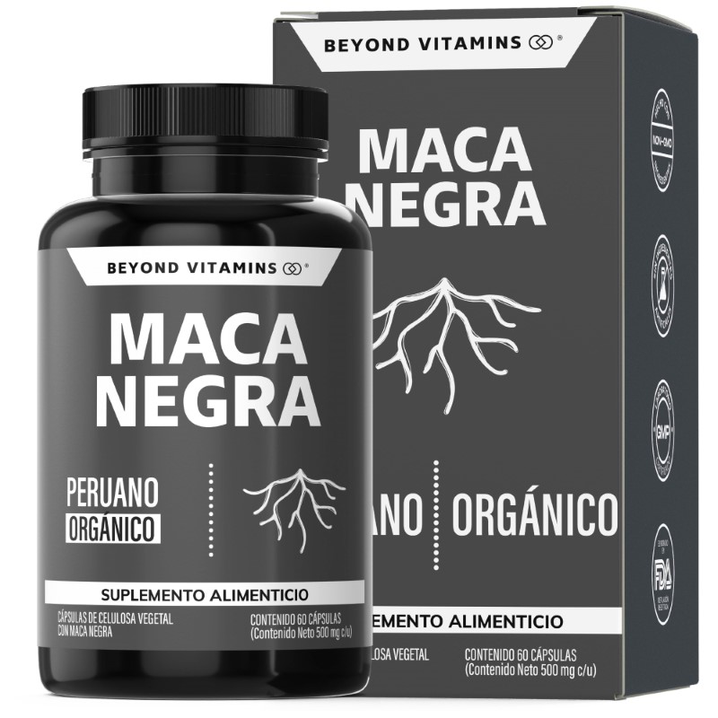 Suplemento Alimenticio Maca Peruana Negra Orgánica 100% Pura Beyond Vitamins 60 cápsulas