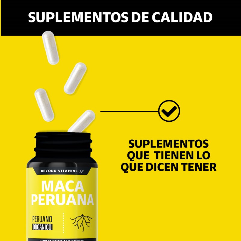 Suplemento Alimenticio Maca Peruana Amarilla Orgánica 100% Pura Beyond Vitamins 60 cápsulas