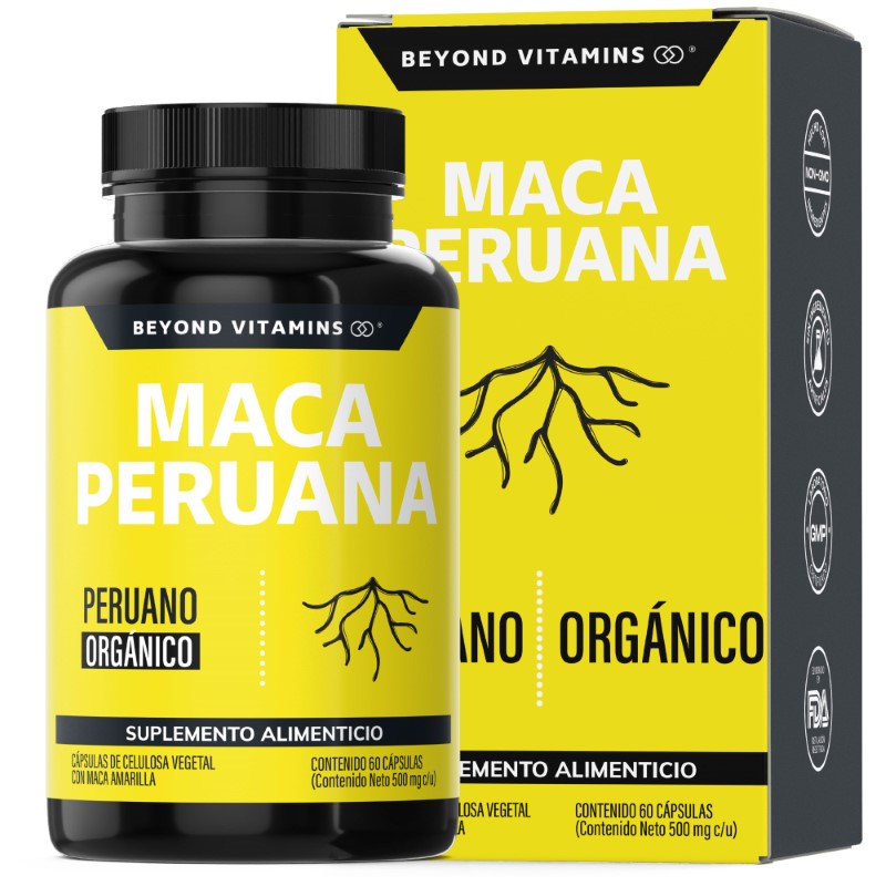 Suplemento Alimenticio Maca Peruana Amarilla Orgánica 100% Pura Beyond Vitamins 60 cápsulas