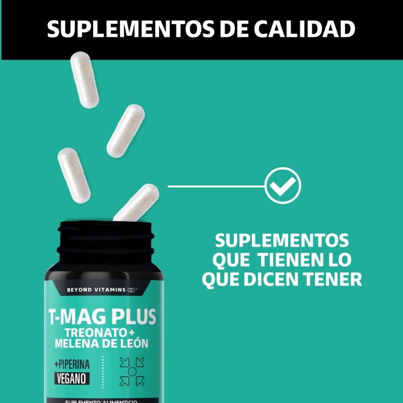 Suplemento Alimenticio T-MAG Plus L- Treonato + Melena de León  Beyond Vitamins 60 cápsulas