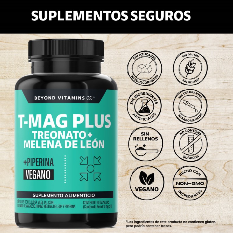 Suplemento Alimenticio T-MAG Plus L- Treonato + Melena de León  Beyond Vitamins 60 cápsulas