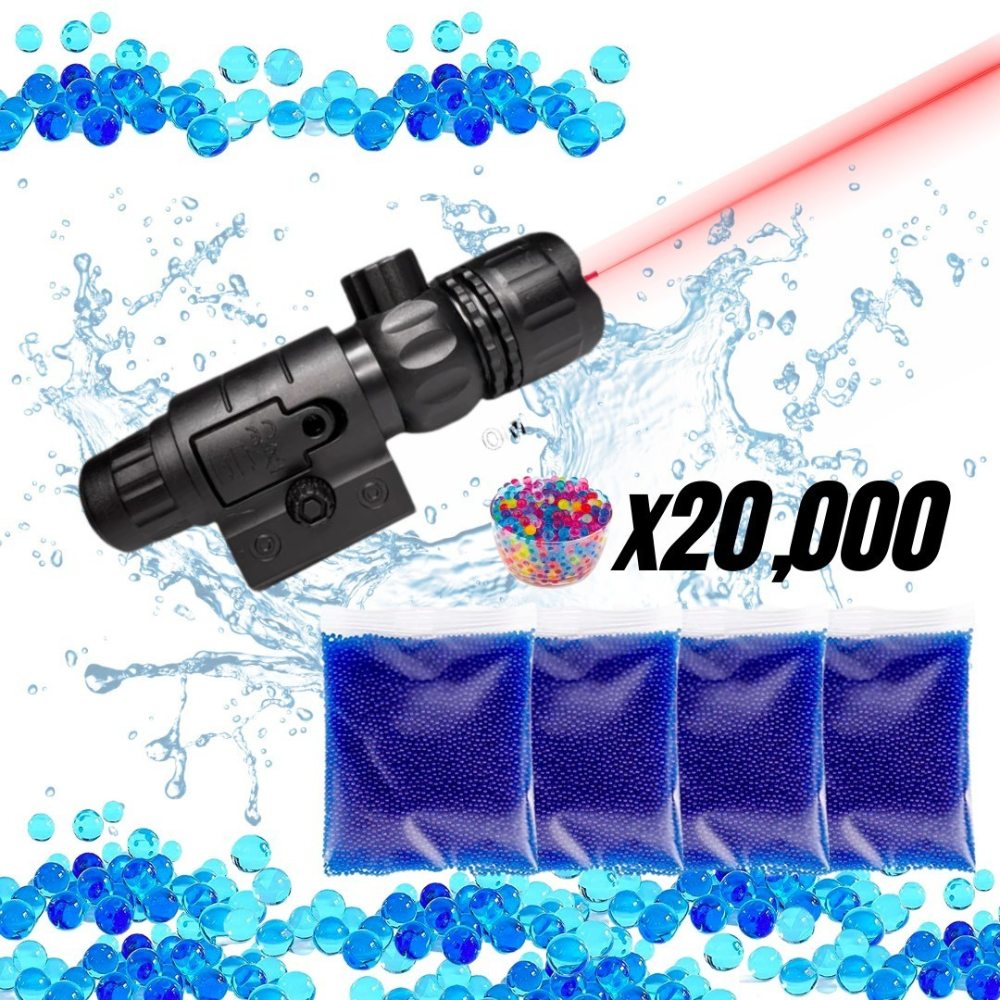 Kit Gel Storm Blaster, Apuntador Laser, Apuntador para Lanzador de Bolas de Gel + 20,000 Balas de Hidrogel, Máxima Diversión..