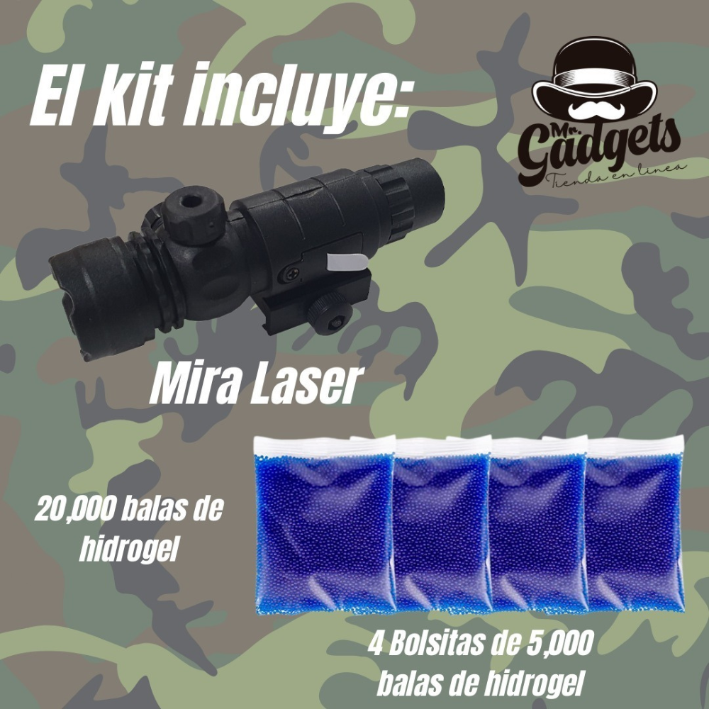 Kit Gel Storm Blaster, Apuntador Laser, Apuntador para Lanzador de Bolas de Gel + 20,000 Balas de Hidrogel, Máxima Diversión..