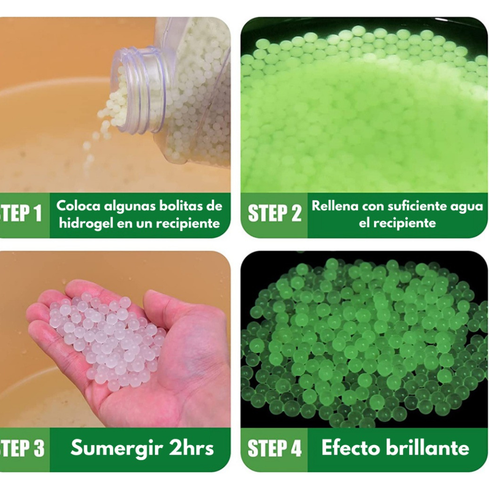 Bolitas Hidrogel Fluorescentes 1000 Bolas Gel Blaster 7-8mm Munición de Gel de Brillar en Oscuridad Perlas Luminosas de Agua Munición de Recarga