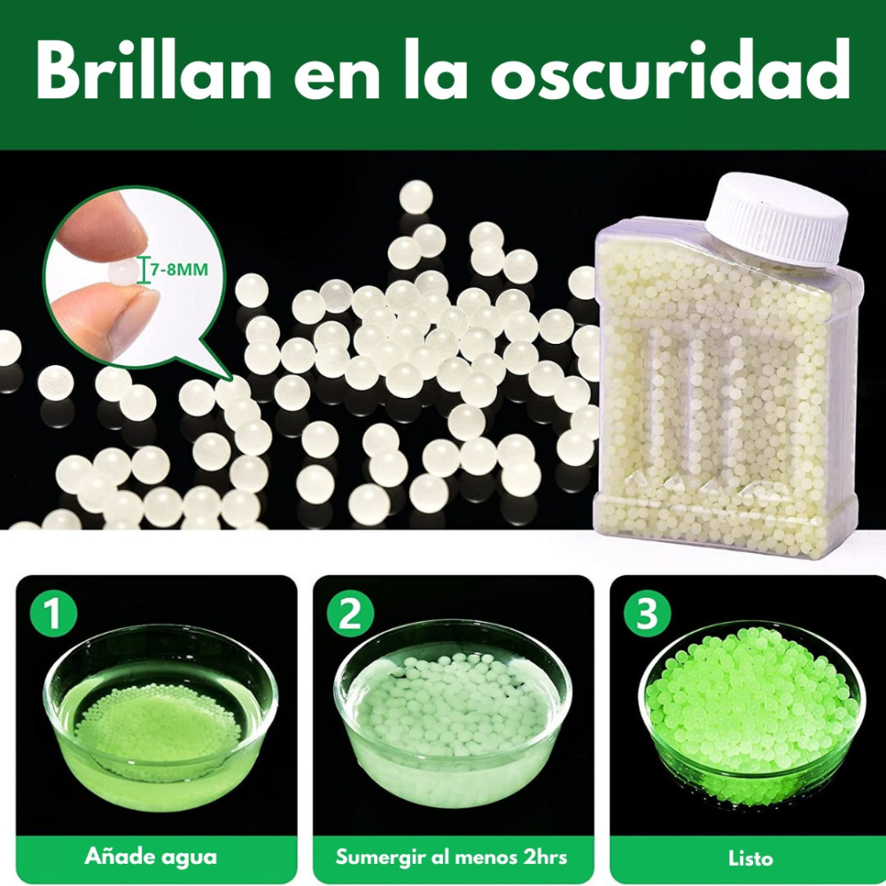 Bolitas Hidrogel Fluorescentes 1000 Bolas Gel Blaster 7-8mm Munición de Gel de Brillar en Oscuridad Perlas Luminosas de Agua Munición de Recarga
