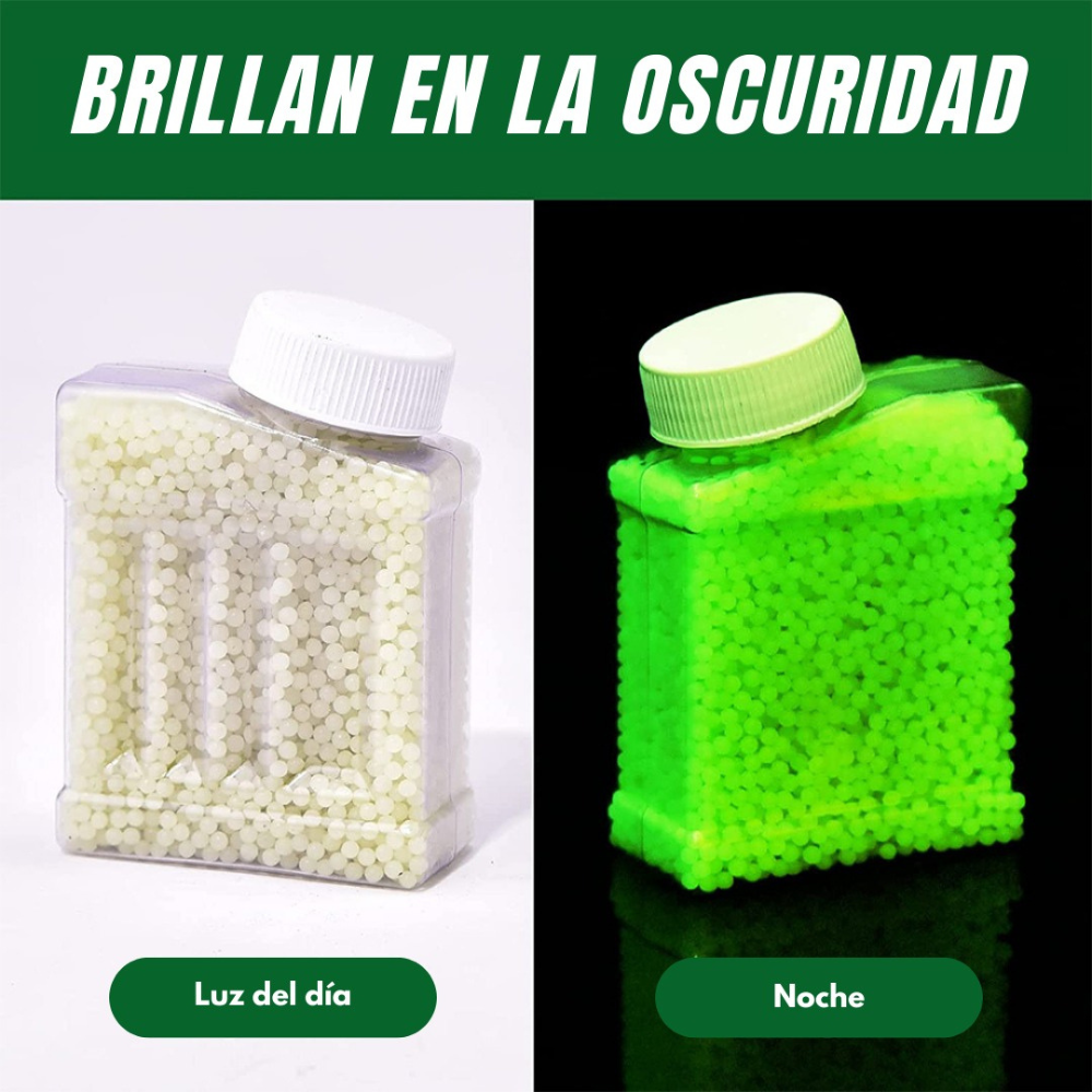 Bolitas Hidrogel Fluorescentes 1000 Bolas Gel Blaster 7-8mm Munición de Gel de Brillar en Oscuridad Perlas Luminosas de Agua Munición de Recarga