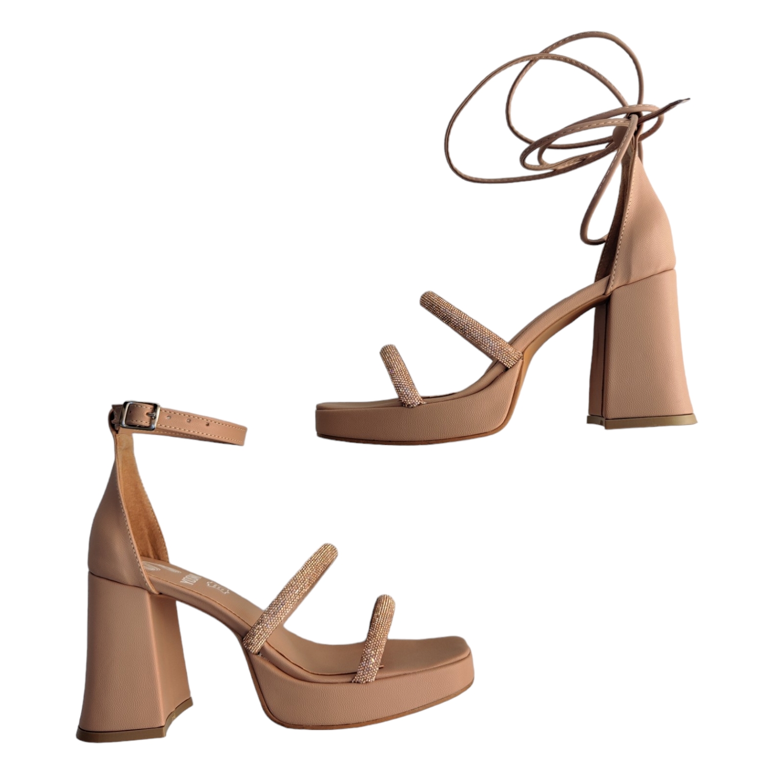 Zapatillas Plataforma Sandalia Tacón Alto 9 Cm 2 En 1 Dama De Brillos