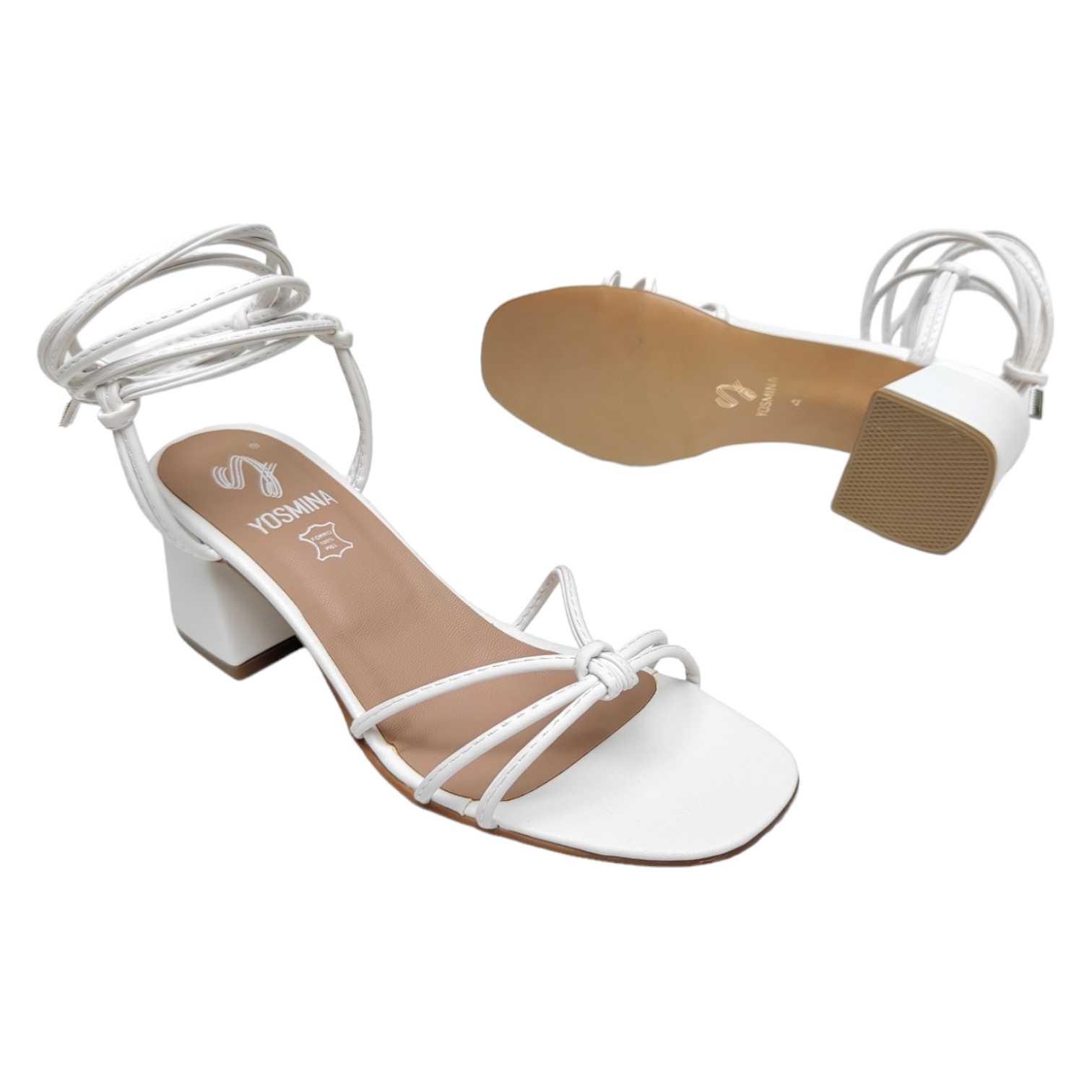 Sandalia Zapatilla Tacón Altura 8 y 6 cm Tiras Gladiador Romano Punta Semi Cuadrada Con Plantilla de Piel 100% Natural Envío Gratis Agregando dos Pares de Productos Yosmina.