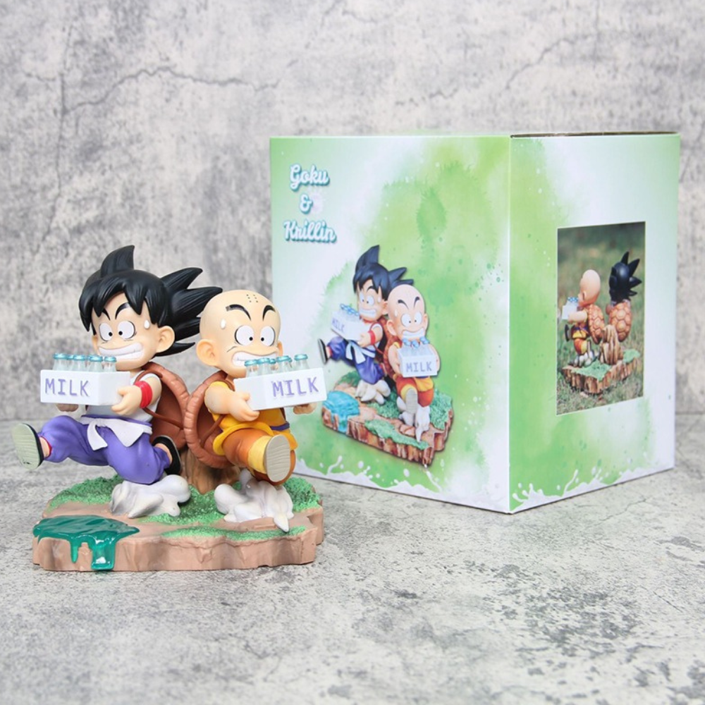 Figura Dragon Ball Son Goku Niño Krillin Entrega De Leche