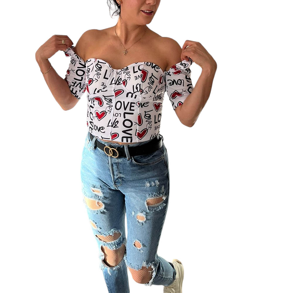 Blusa Top San Valentin Blanca Love Corazones Rojos.