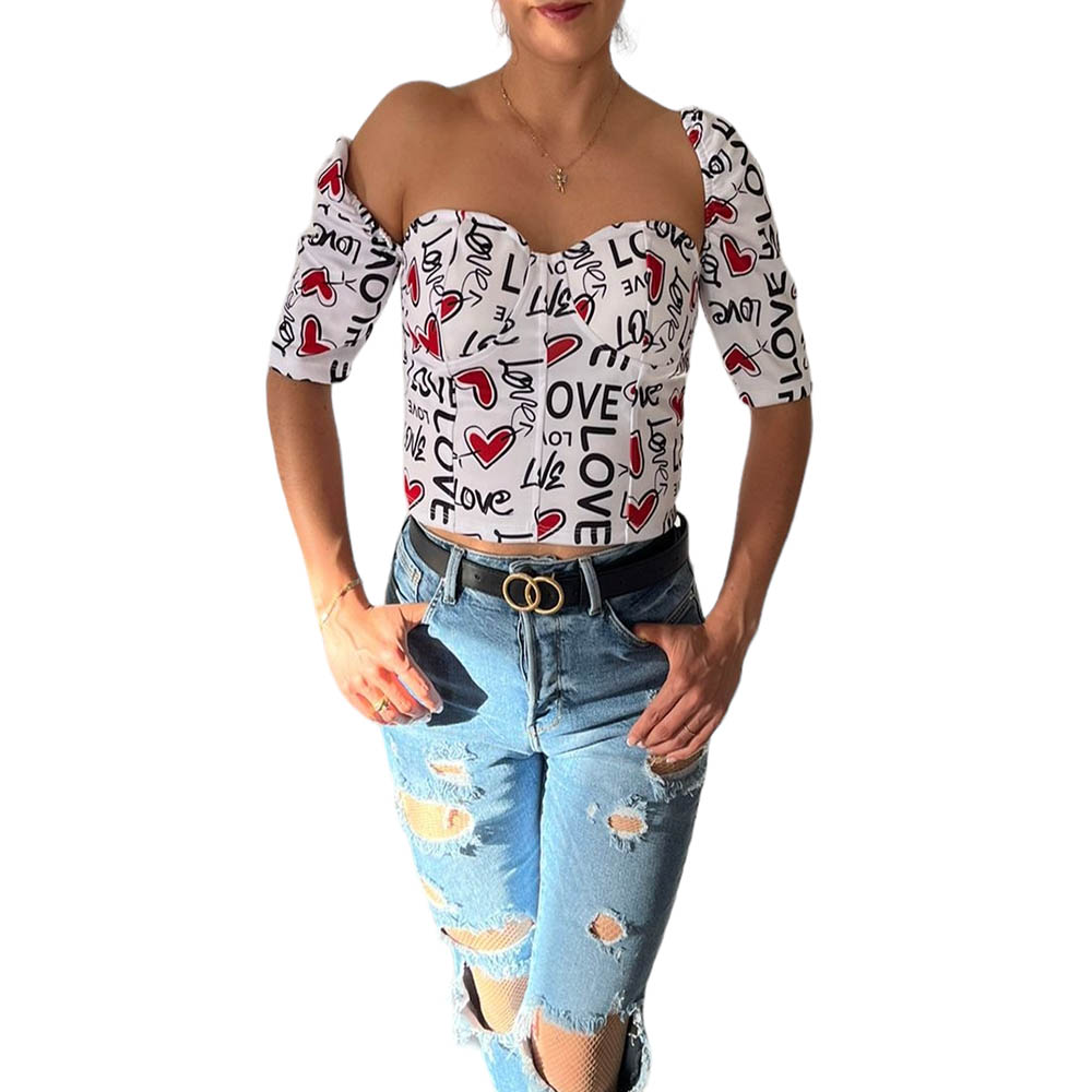Blusa Top San Valentin Blanca Love Corazones Rojos.