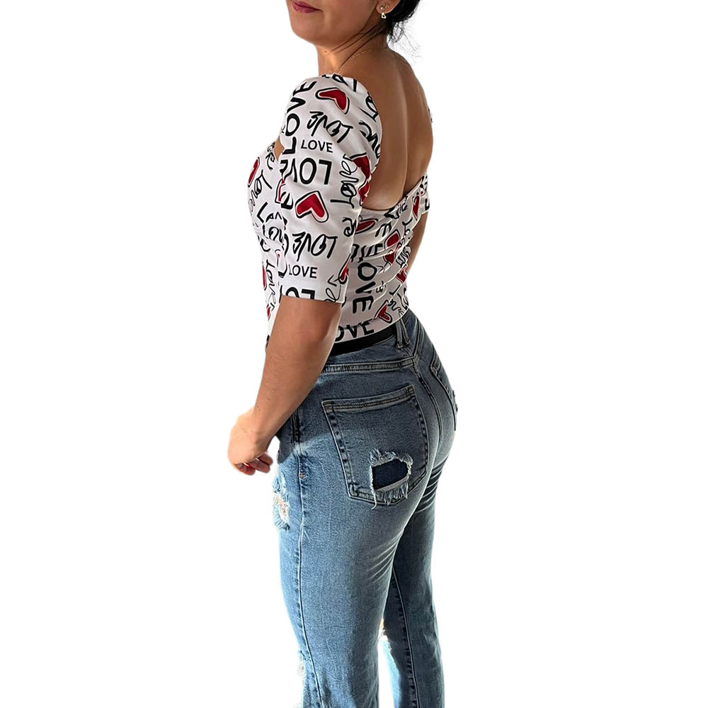 Blusa Top San Valentin Blanca Love Corazones Rojos.