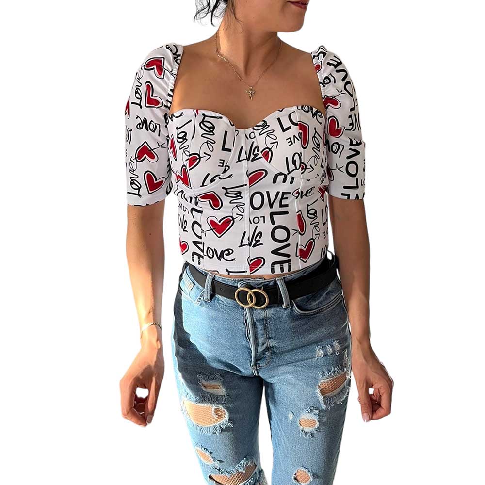 Blusa Top San Valentin Blanca Love Corazones Rojos.
