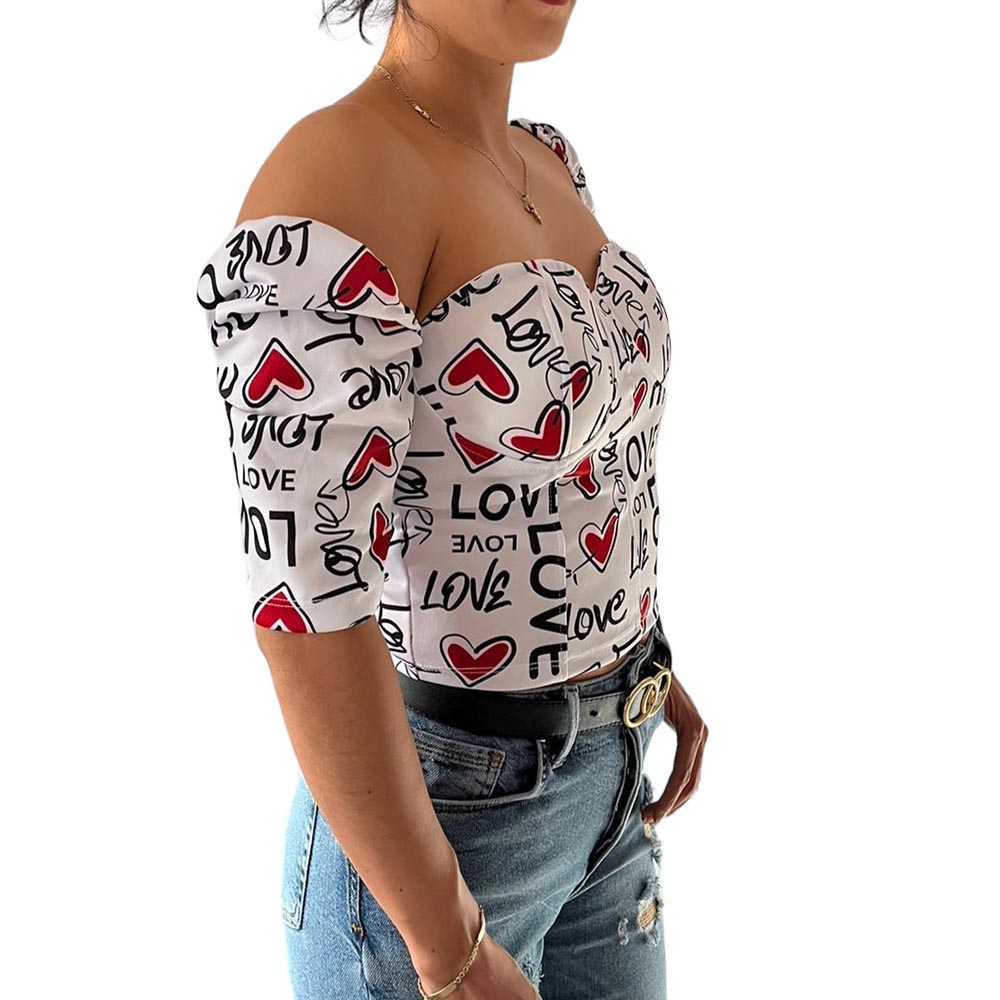 Blusa Top San Valentin Blanca Love Corazones Rojos.