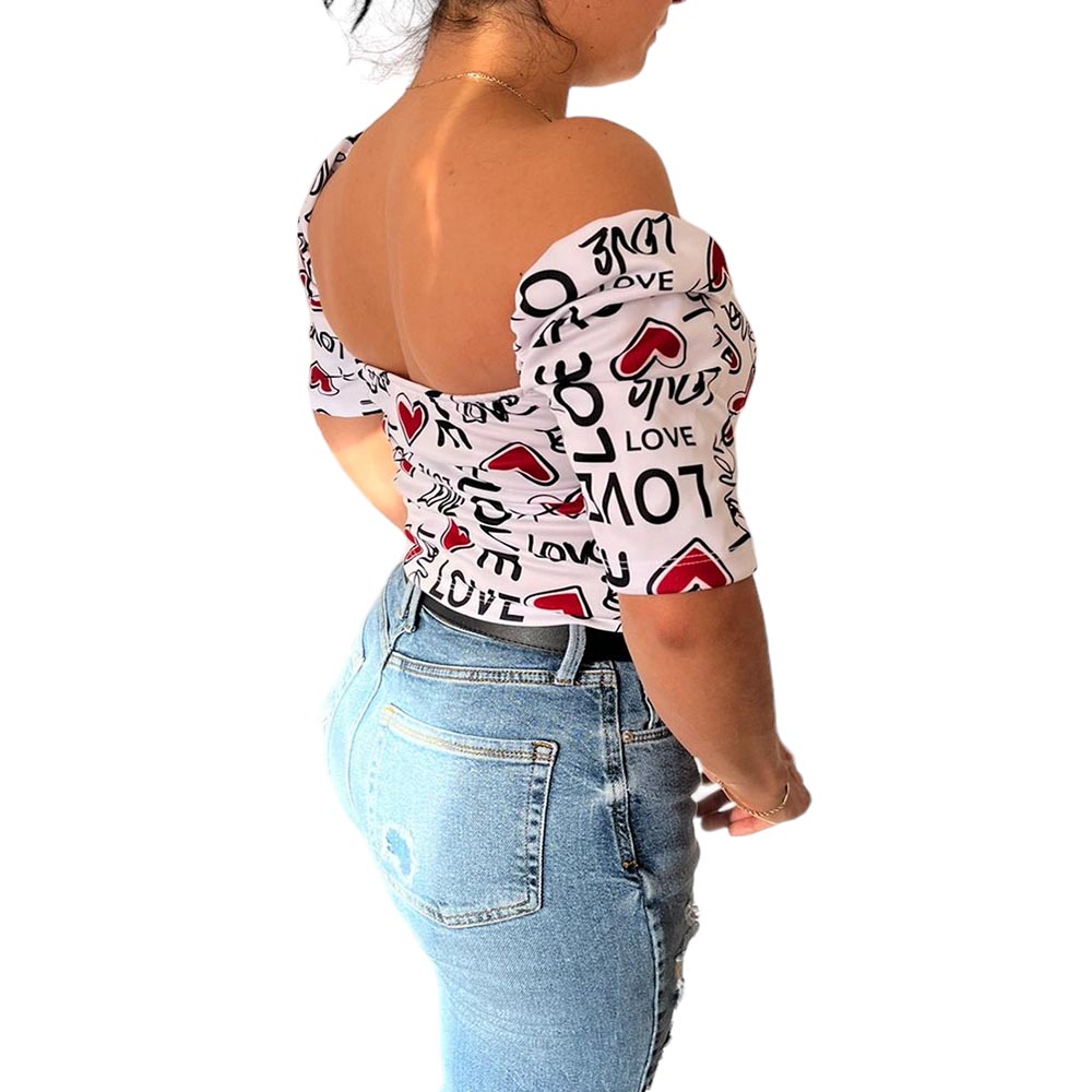 Blusa Top San Valentin Blanca Love Corazones Rojos.
