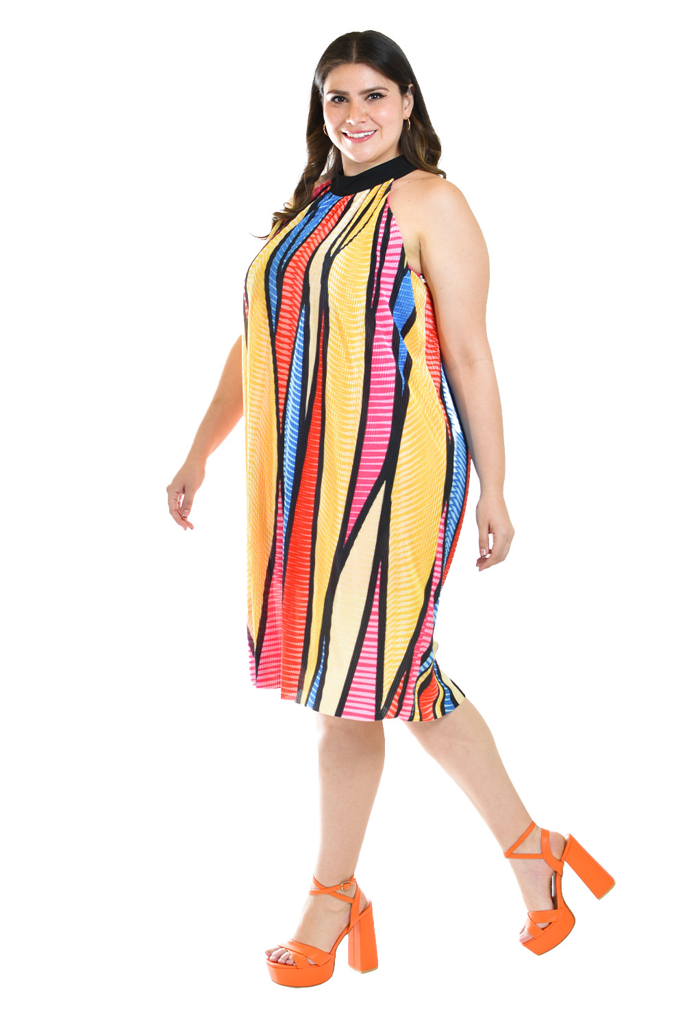 Vestido plisado multicolor Roman Fashion /Tallas Extras, 2325 (Fiusha) 