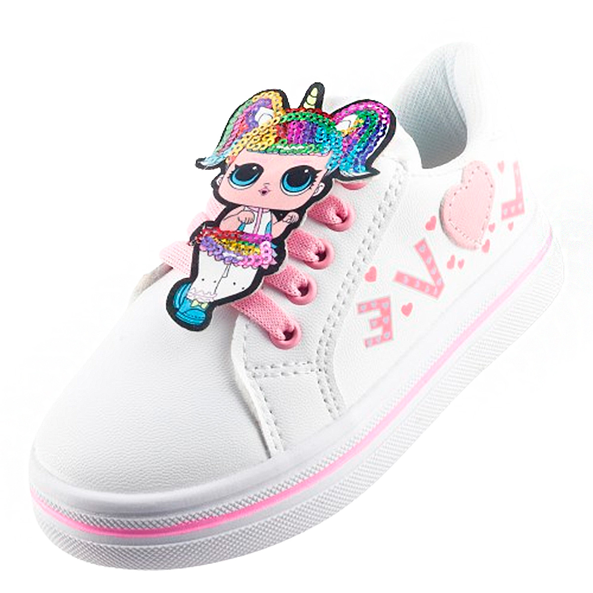 TENIS NIÑA ESCOLARES MUÑECA LOL BLANCO LOVE 1015-BL.
