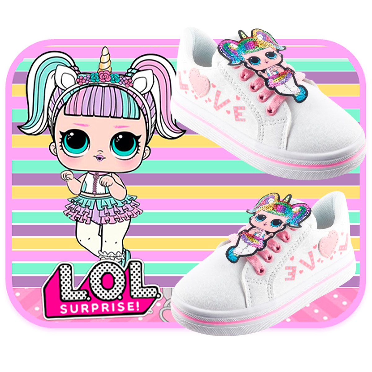 TENIS NIÑA ESCOLARES MUÑECA LOL BLANCO LOVE 1015-BL.