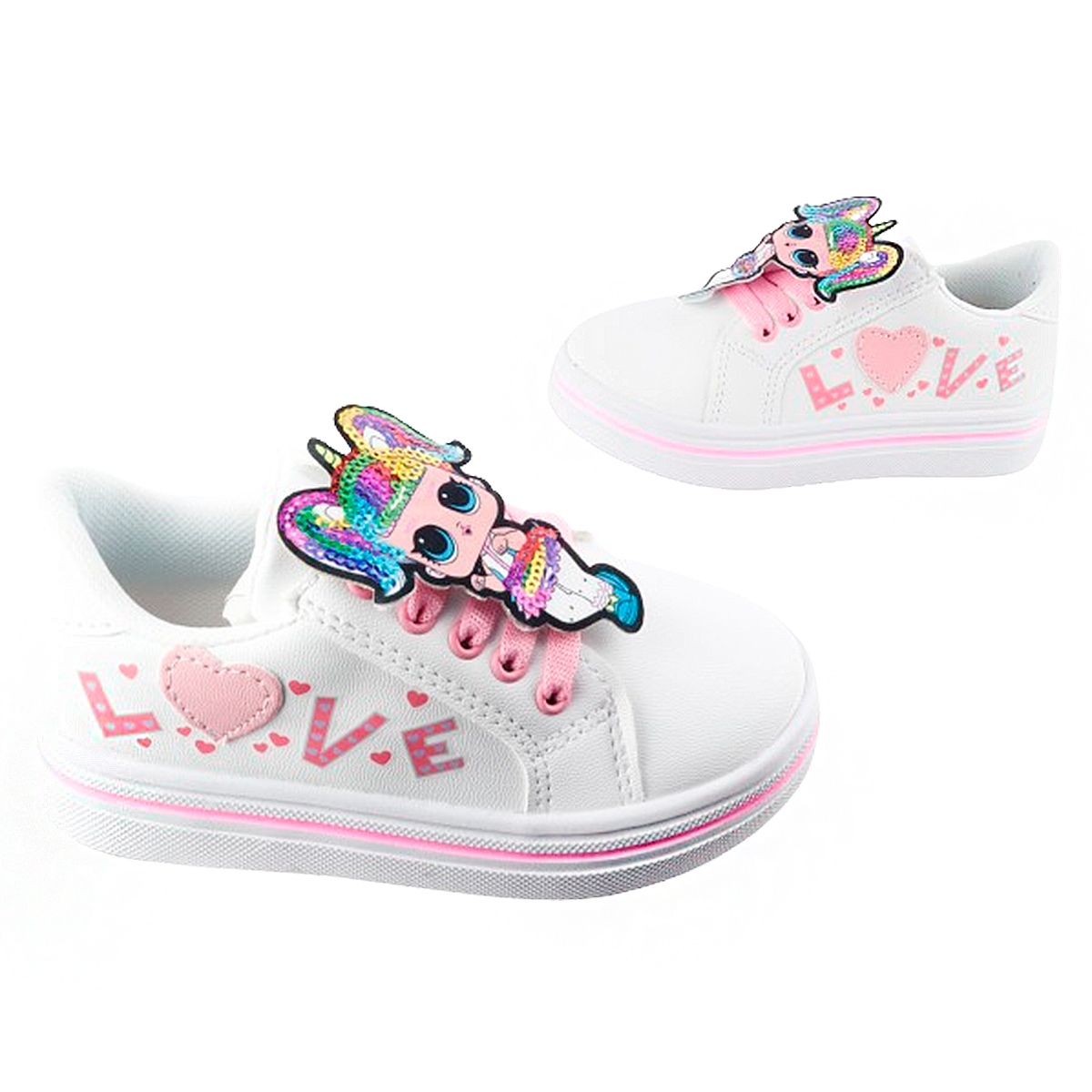 TENIS NIÑA ESCOLARES MUÑECA LOL BLANCO LOVE 1015-BL.