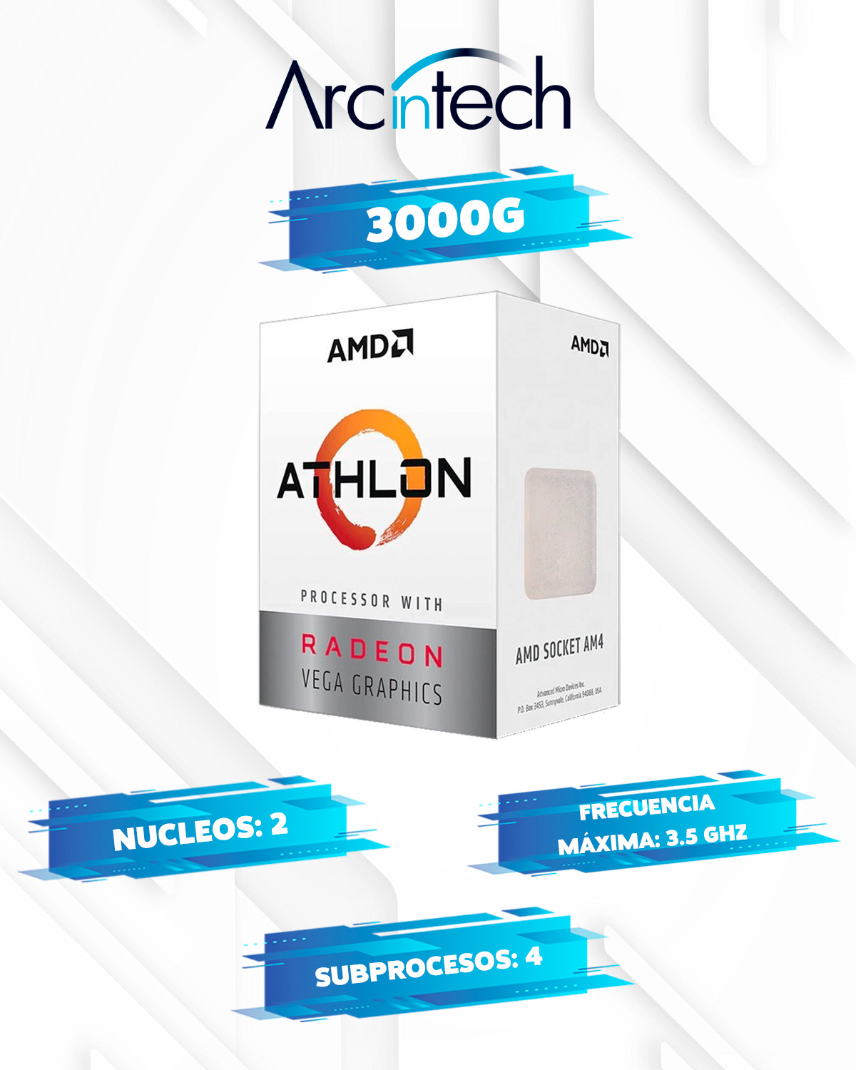 Procesador Amd Athlon 3000g 2 Núcleos 4 Hilos 3.5ghz Con Gpu