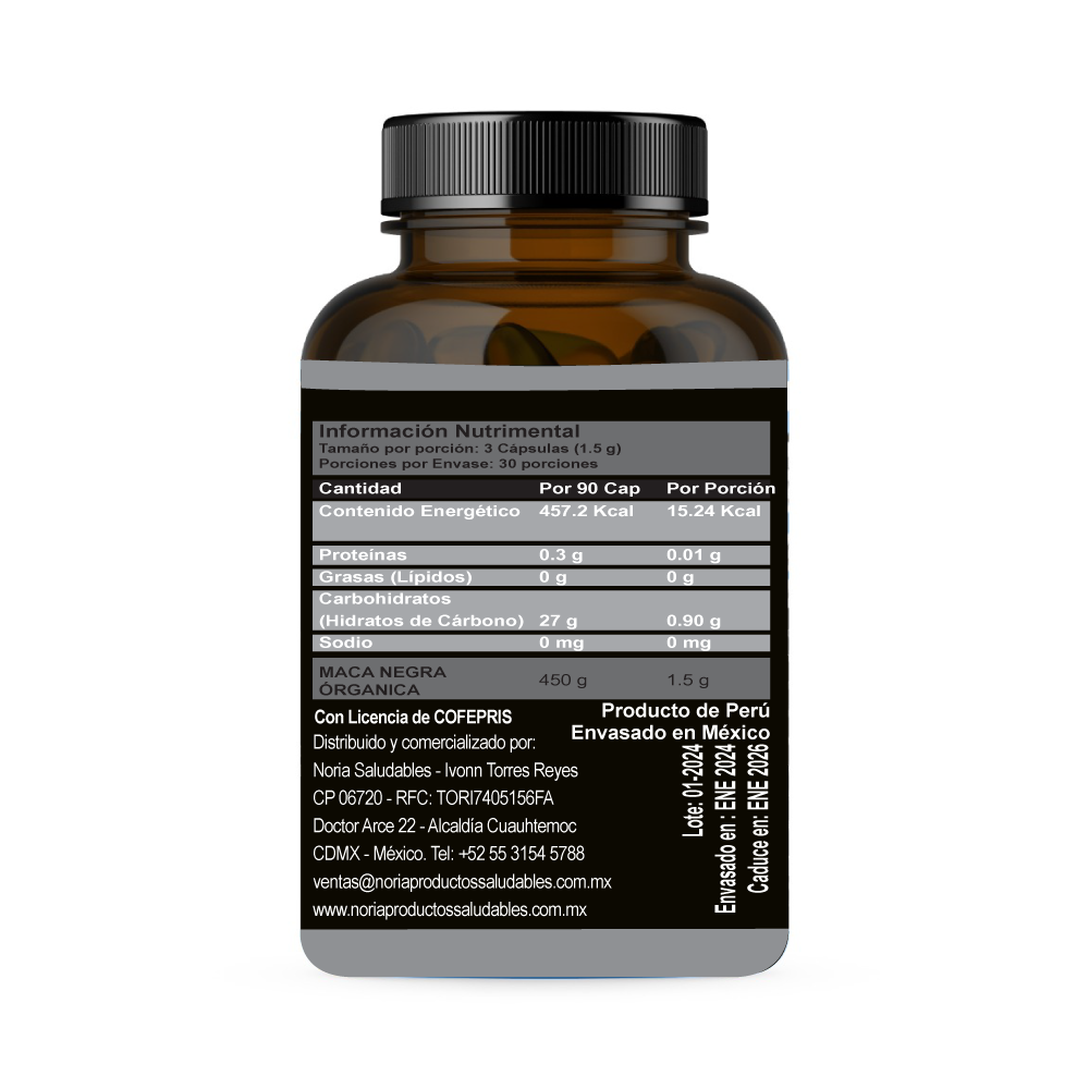 MACA NEGRA ORGÁNICA 90 CÁPSULAS.