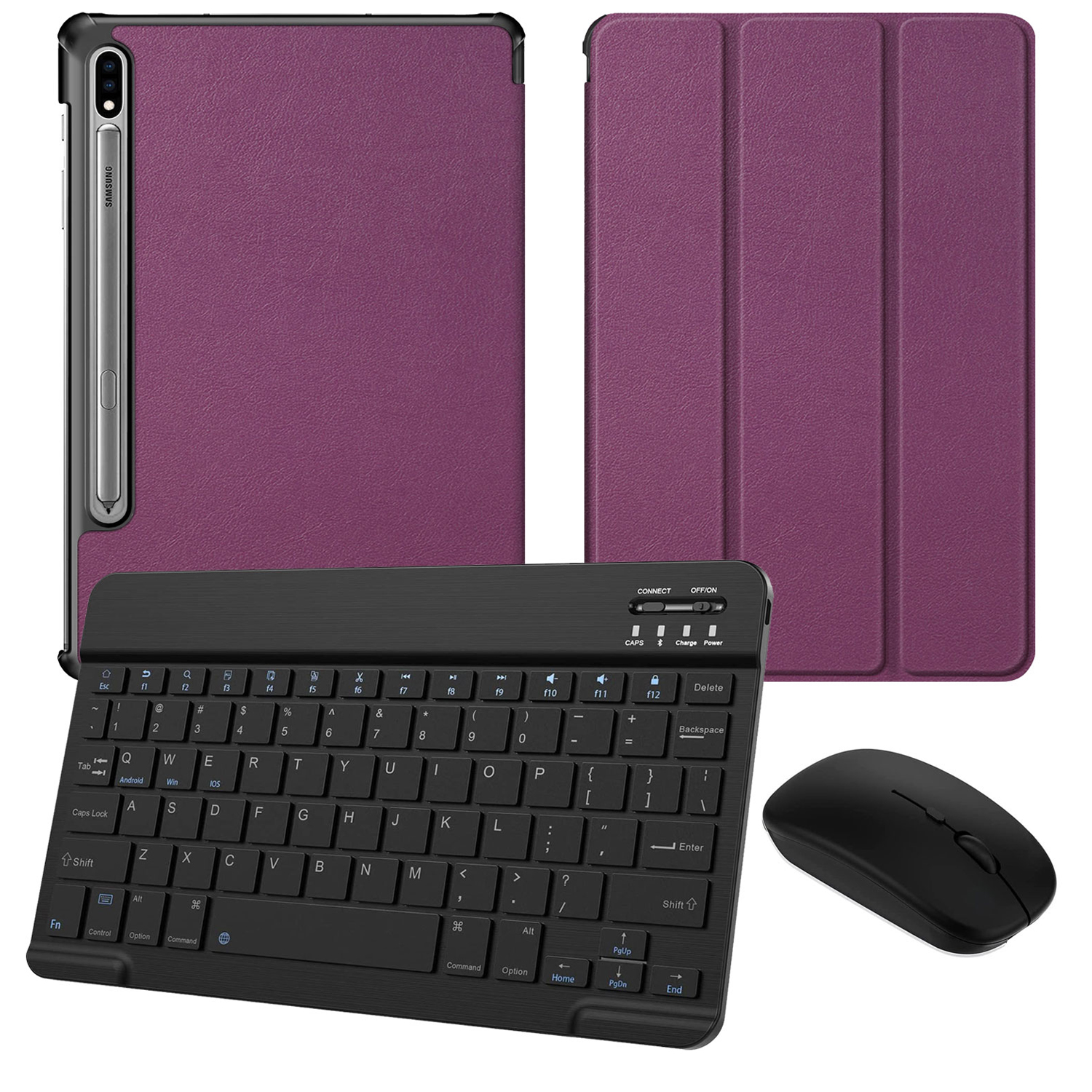 FUNDA + TECLADO + RATÓN PARA TABLET SAMSUNG GALAXY TAB S9 SM-X710 SM-X7016B (2023) 11 (Morado).