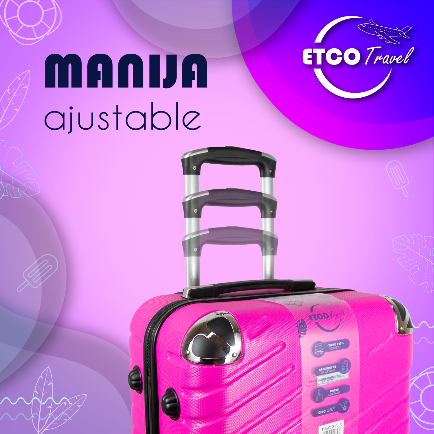 Maleta De Viaje Ligera 10 kgs.  Equipaje Ruedas De Mano Etco Travel color Fucsia Avion Barata