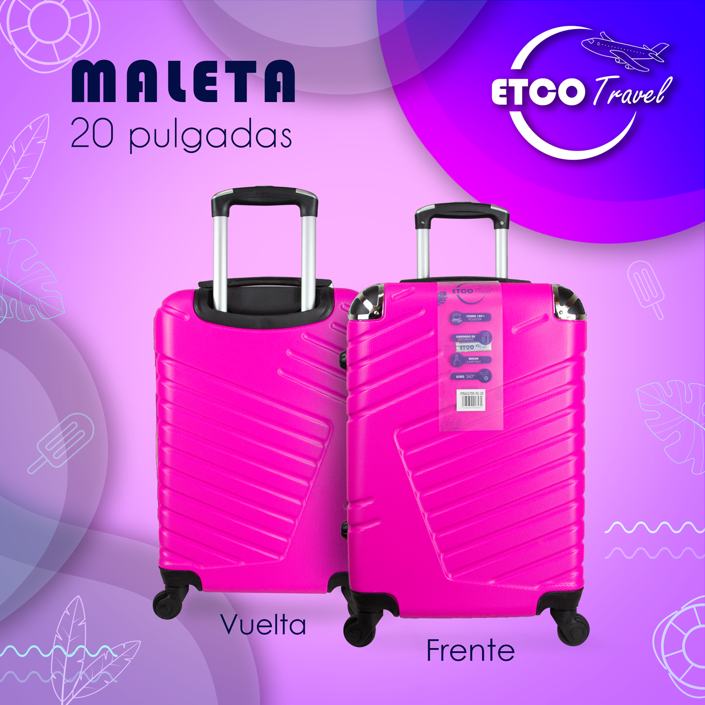 Maleta De Viaje Ligera 10 kgs.  Equipaje Ruedas De Mano Etco Travel color Fucsia Avion Barata