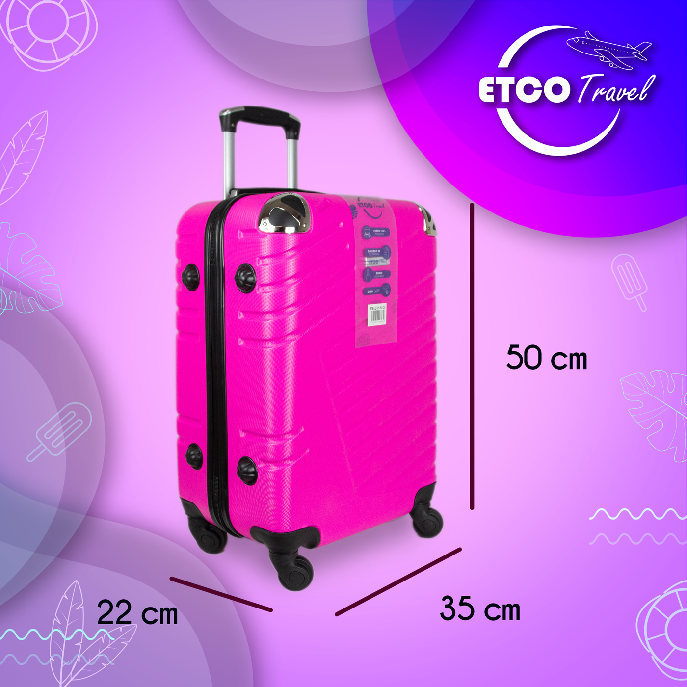 Maleta De Viaje Ligera 10 kgs.  Equipaje Ruedas De Mano Etco Travel color Fucsia Avion Barata