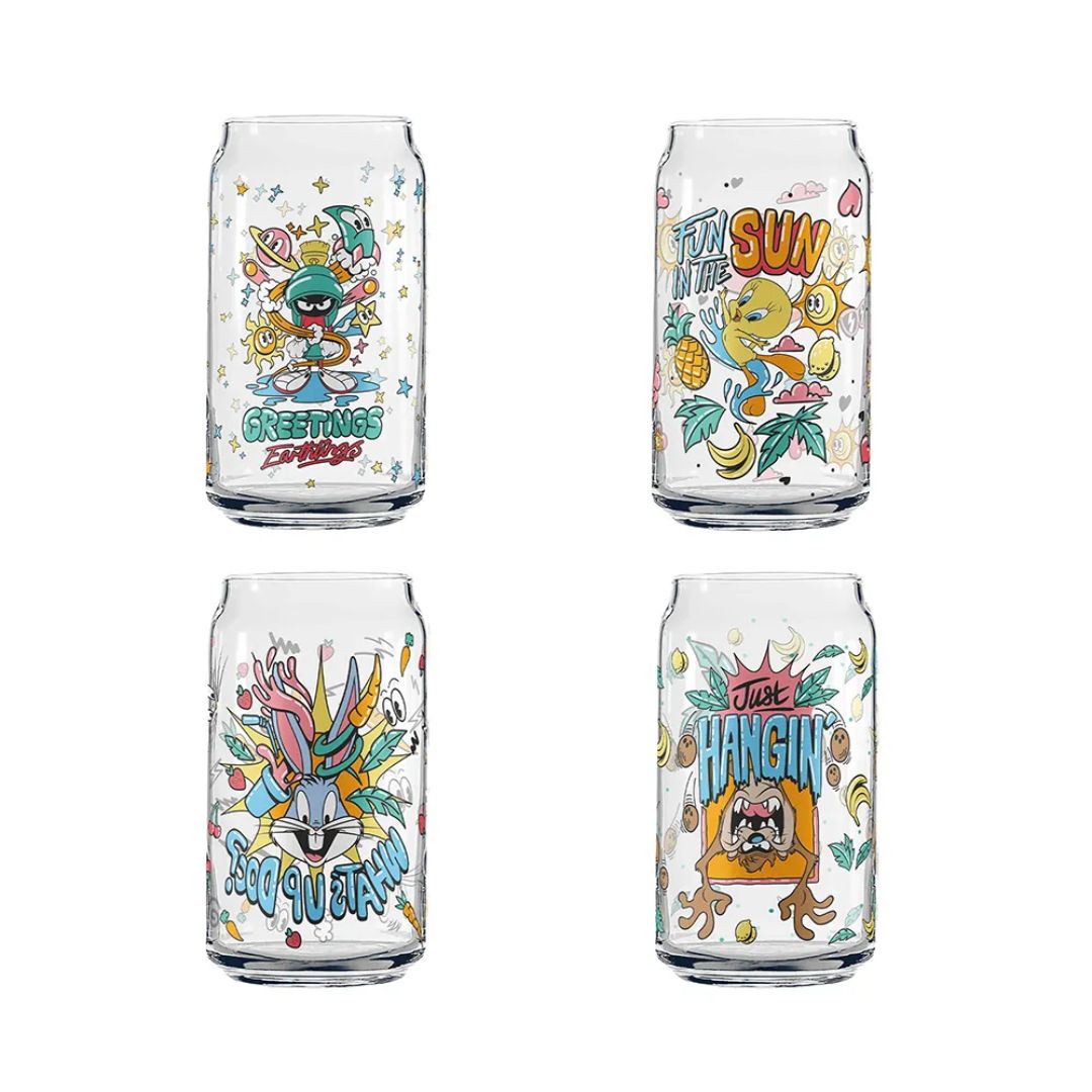 Vasos De Cristal Coleccionables de Looney Tunes 90's 4 Pack