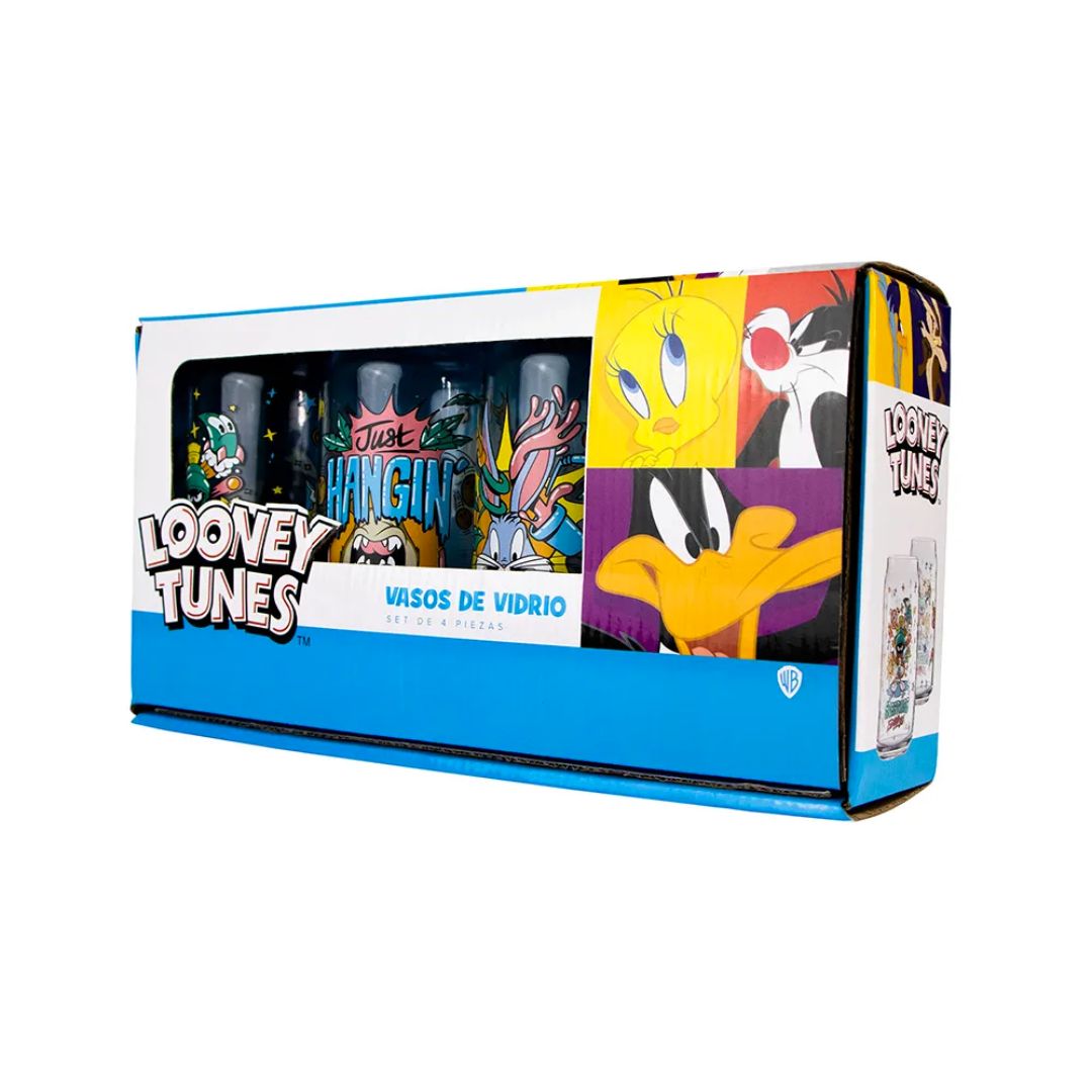 Vasos De Cristal Coleccionables de Looney Tunes 90's 4 Pack