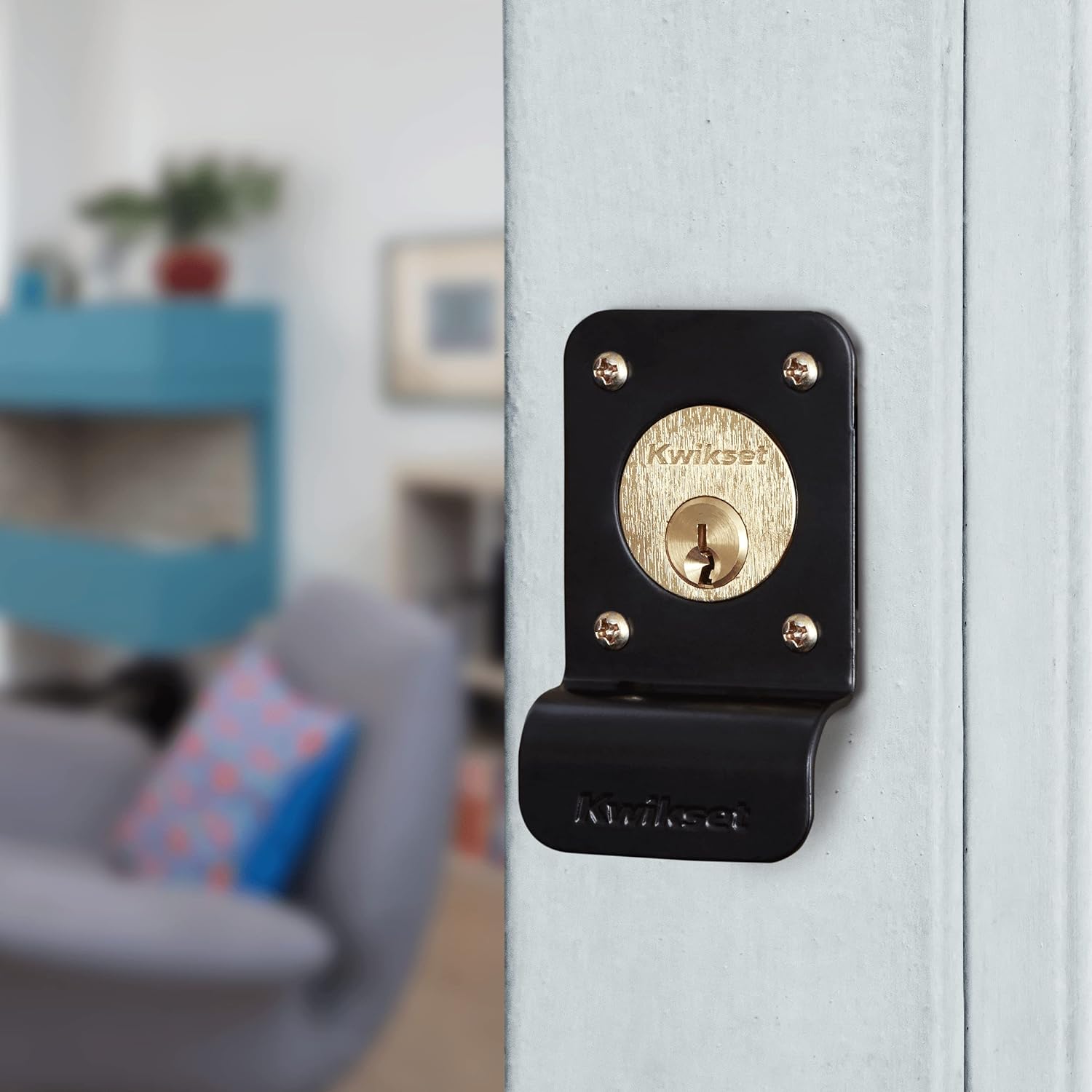 Kwikset 91910 Cerradura de Sobreponer 2 bulones (barras) 50mm Derecho Negra