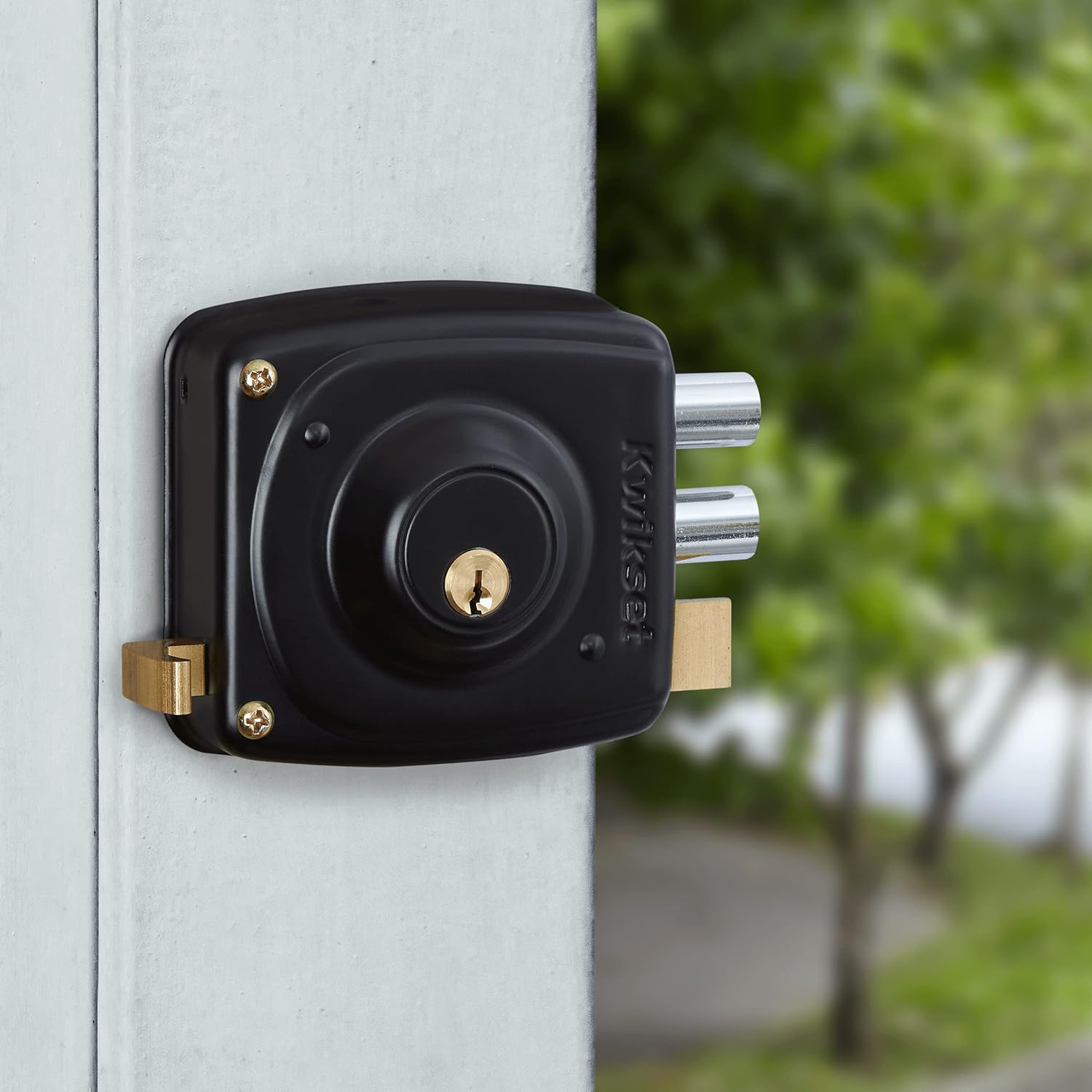 Kwikset 91910 Cerradura de Sobreponer 2 bulones (barras) 50mm Derecho Negra