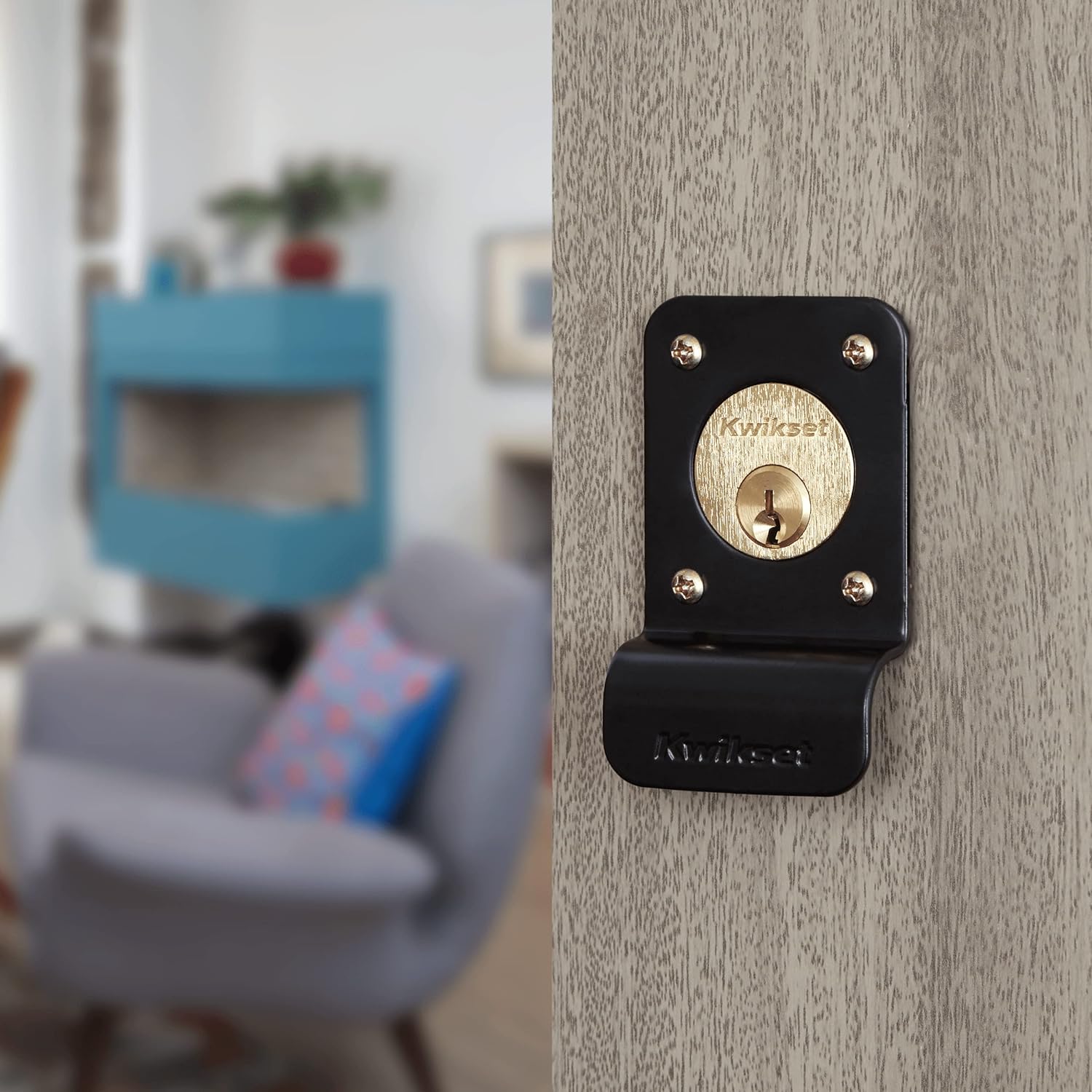 Kwikset 91910 Cerradura de Sobreponer 2 bulones (barras) 50mm Derecho Negra