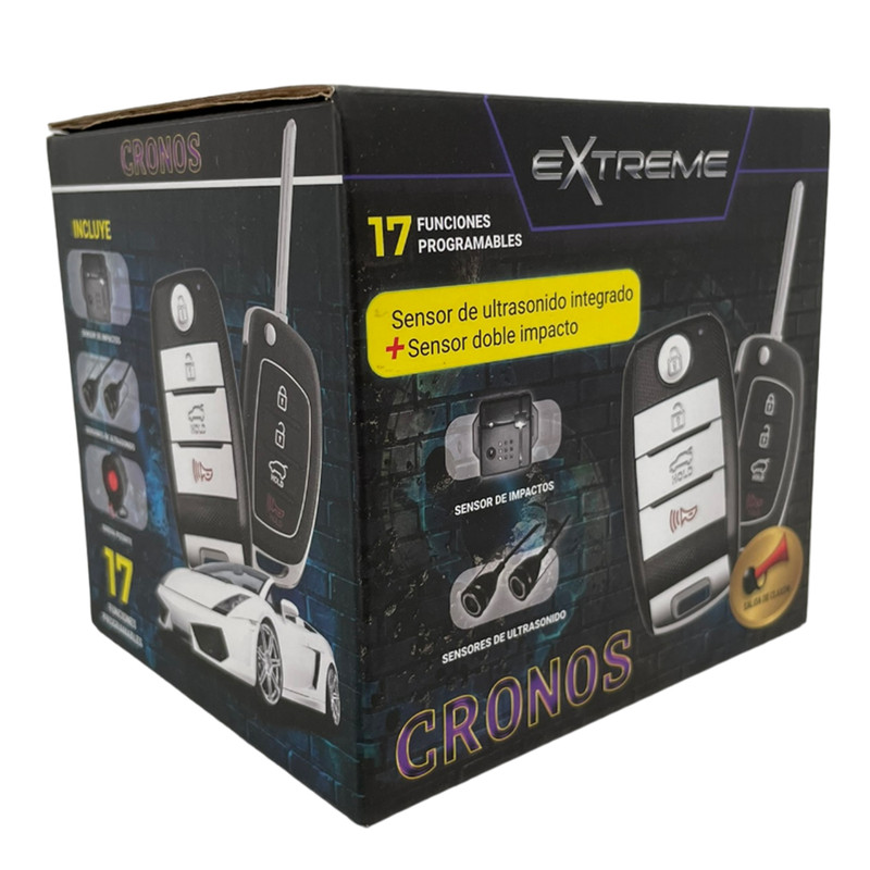 Alarma para Auto Extreme CRONOS con sensor de ultrasonido interno y 17 funciones.