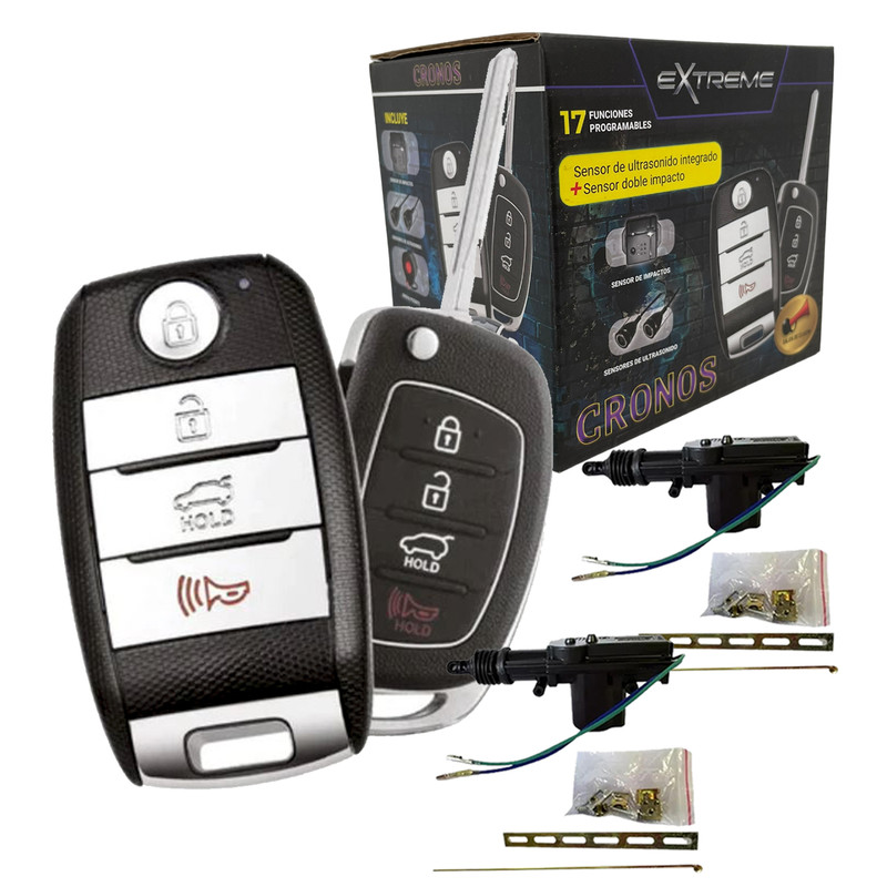 Kit de Actuador con Alarma para Auto Extreme CRONOS con sensor de ultrasonido interno y 17 funciones.