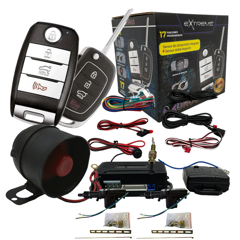 Kit de Actuador con Alarma para Auto Extreme CRONOS con sensor de ultrasonido interno y 17 funciones.