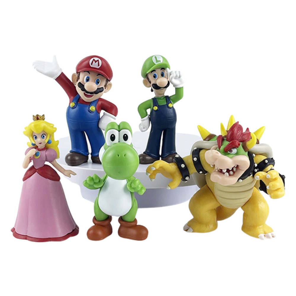 Set de 5 Figuras de Super Mario, Figuras de Acción de Yoshi,Bowser, Peach, Luigi, Juguetes de Super Mario, Figuras de Coleccion de Super Mario,Tamaño 10 cm..