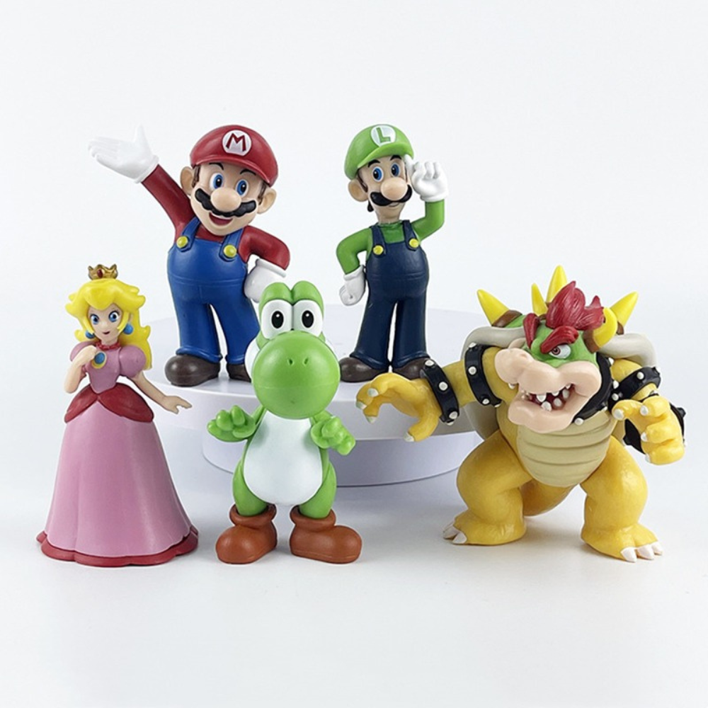 Set de 5 Figuras de Super Mario, Figuras de Acción de Yoshi,Bowser, Peach, Luigi, Juguetes de Super Mario, Figuras de Coleccion de Super Mario,Tamaño 10 cm..