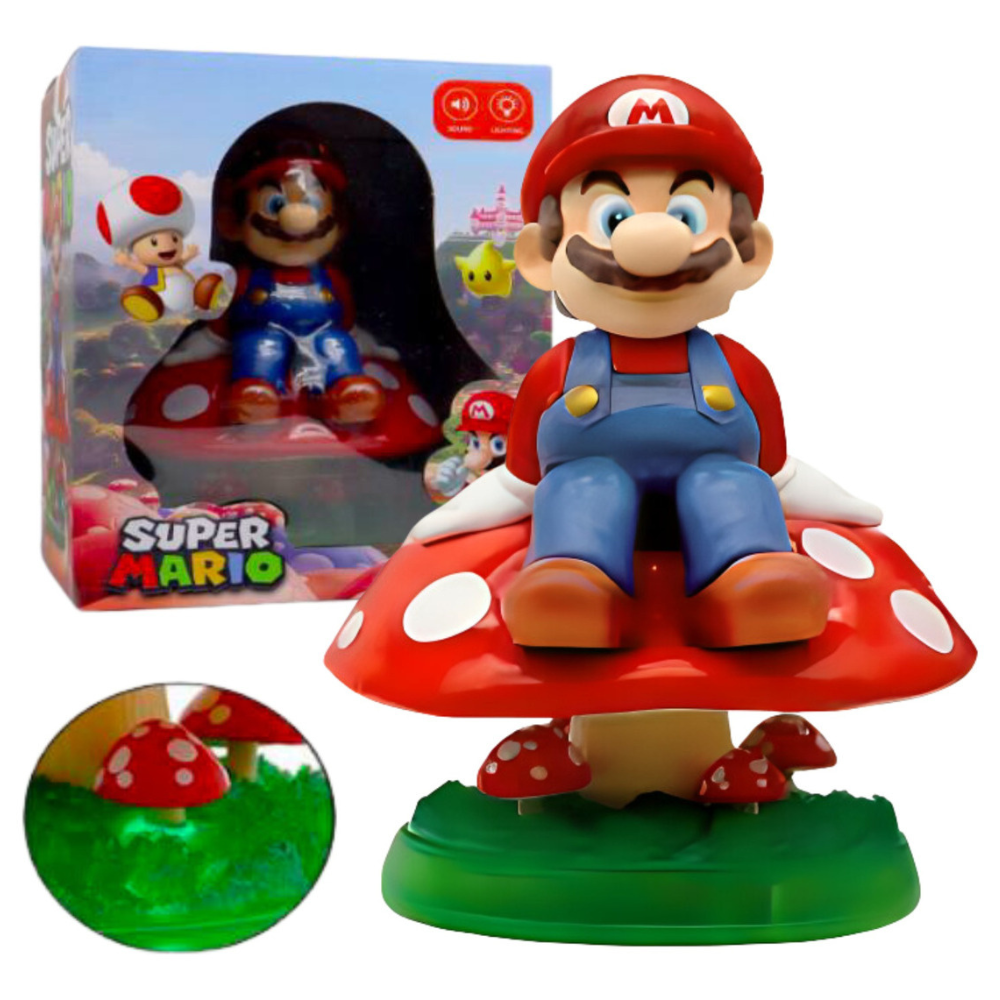 Figura de Super Mario con Luz y Sonido, Lámpara Super Mario del Reino Champiñón, Figura de Mario, Decoración de Escritorio, Habitación, Juguetes para Niños, Regalo (Mario), Tamaño 25 cm..