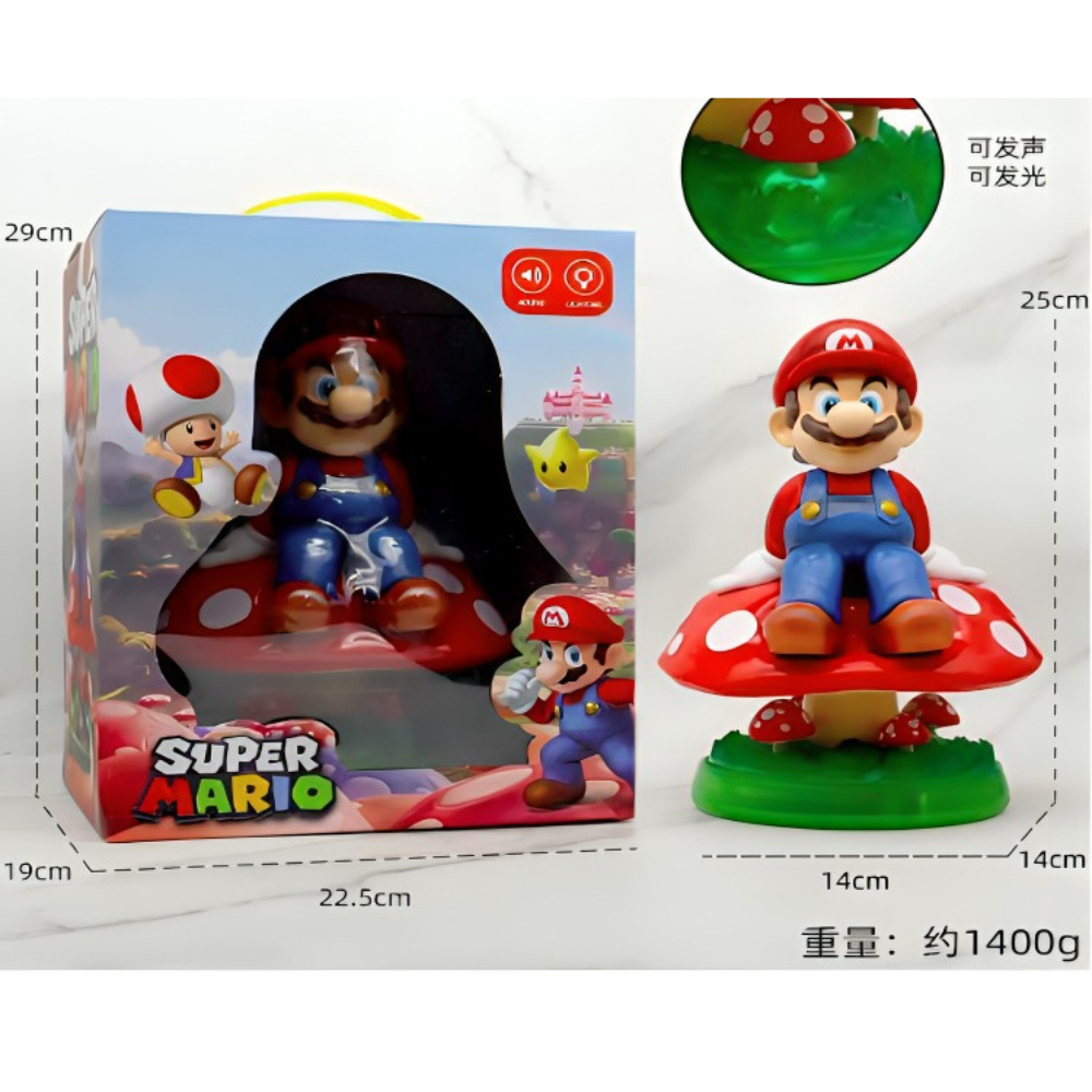Figura de Super Mario con Luz y Sonido, Lámpara Super Mario del Reino Champiñón, Figura de Mario, Decoración de Escritorio, Habitación, Juguetes para Niños, Regalo (Mario), Tamaño 25 cm..