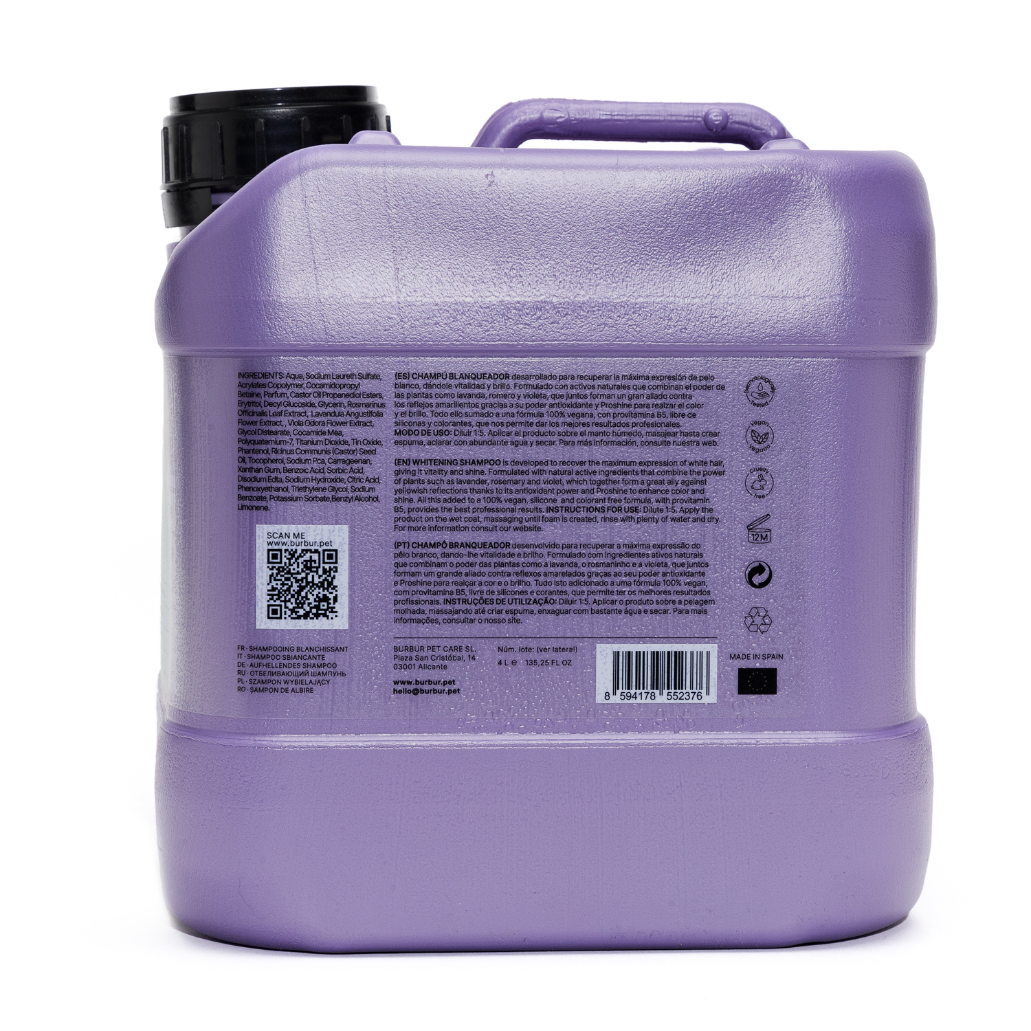 Burbur PRO Shampoo Blanqueador de 4 LTS para Perros y Gatos