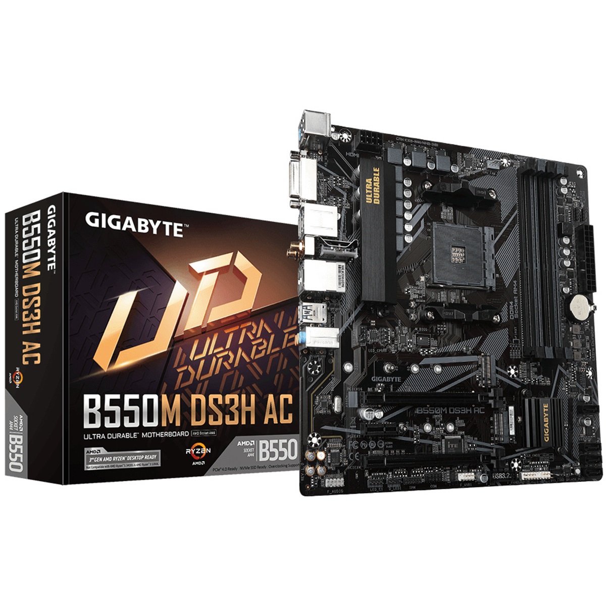 Tarjeta Madre Gigabyte Micro ATX B550M DS3H AC Rev. 1.0 S-AM4 AMD B550 HDMI 128GB DDR4 para AMD