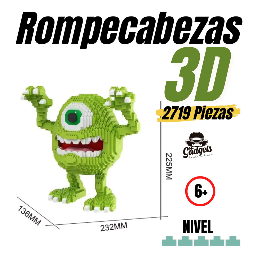 Mike Wazowski Monsters Inc University Mini Bloques Figura 3d Armable .