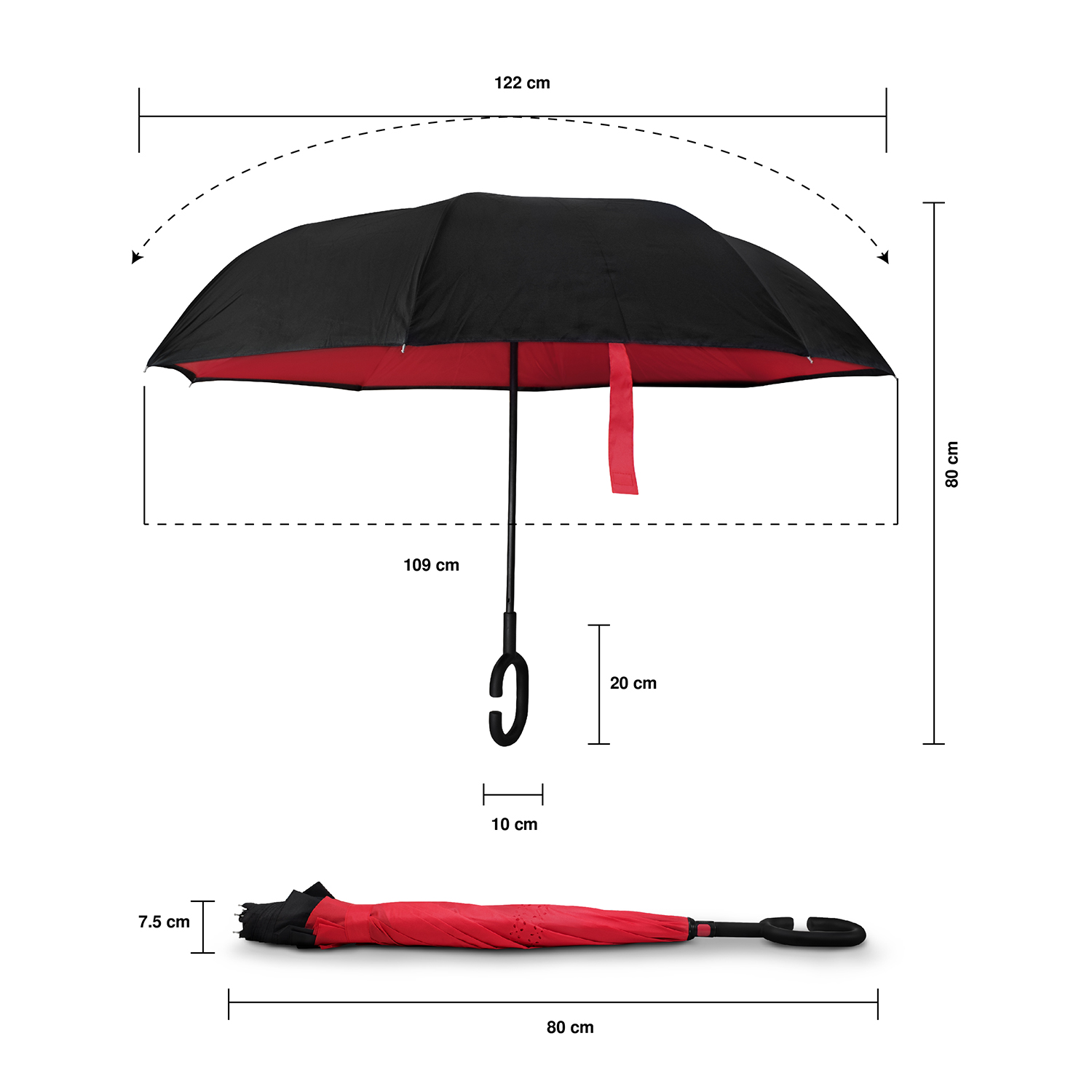 Paraguas con Diseño Invertido Negro / Rojo 