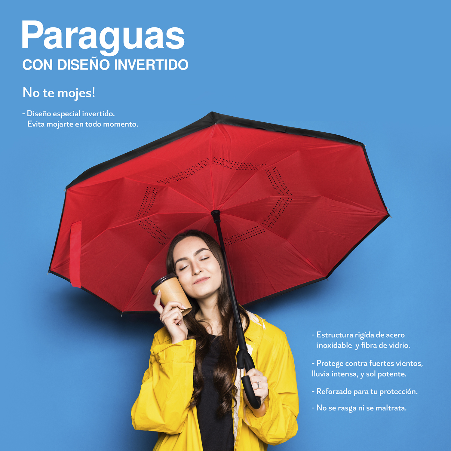 Paraguas con Diseño Invertido Negro / Rojo 