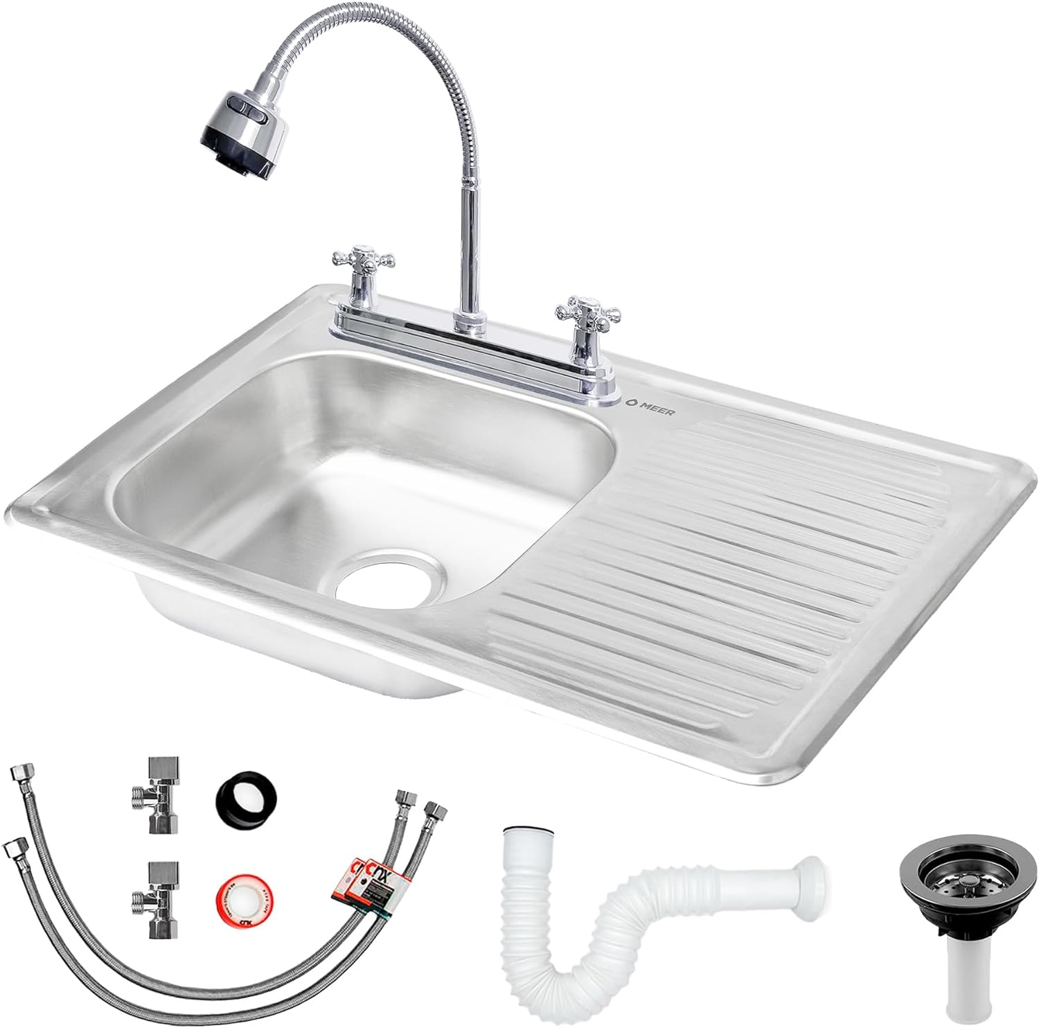 Tarja Sencilla (Con Escurridero) incluye Mezcladora y Kit de Instalación