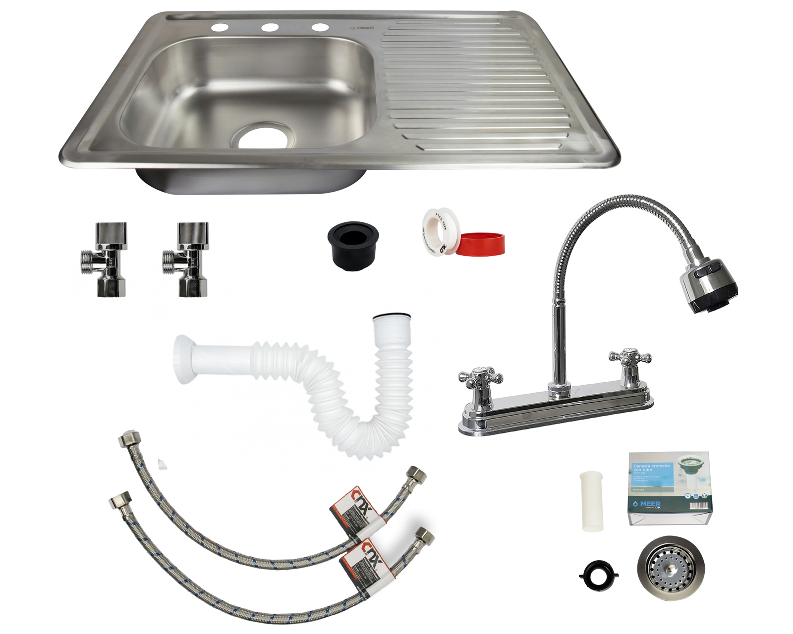 Tarja Sencilla (Con Escurridero) incluye Mezcladora y Kit de Instalación