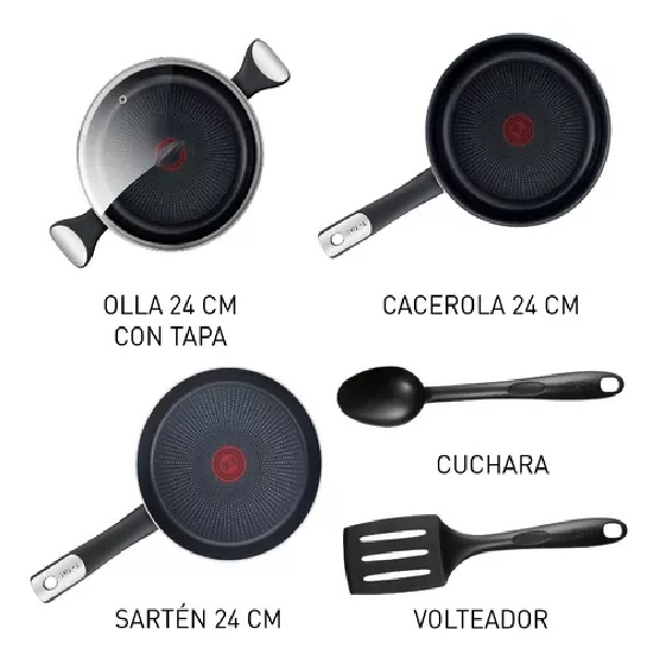 Batería De Cocina T-Fal Hard Titanium C3829282 6 Piezas
