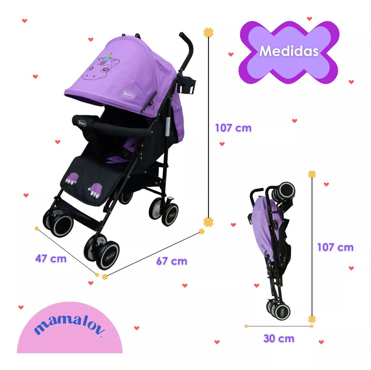 Carriola De Bastón Plegable Para Bebé Aleé Ibaby Unicornio Lila